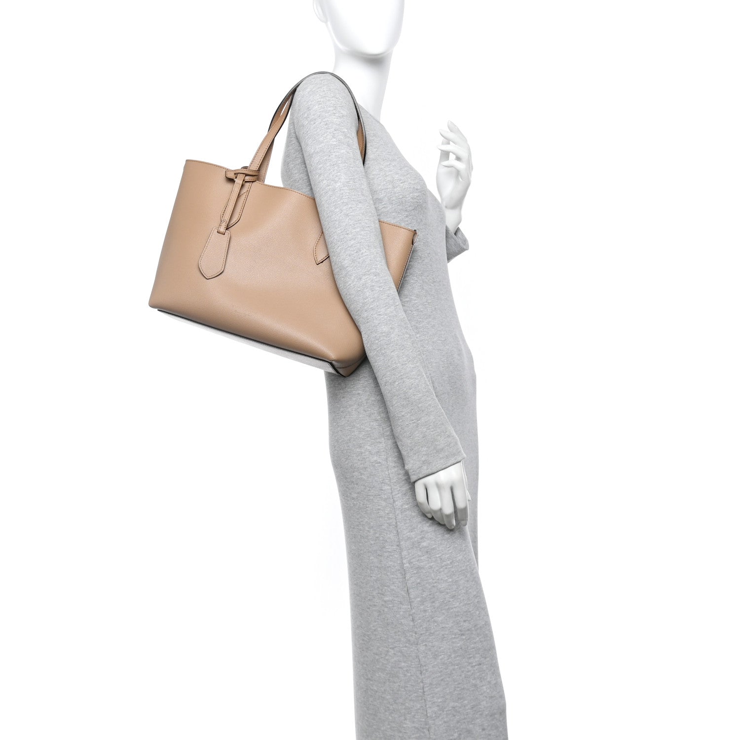Grainy Calfskin Haymarket Check Small Reversible Tote Mid Camel