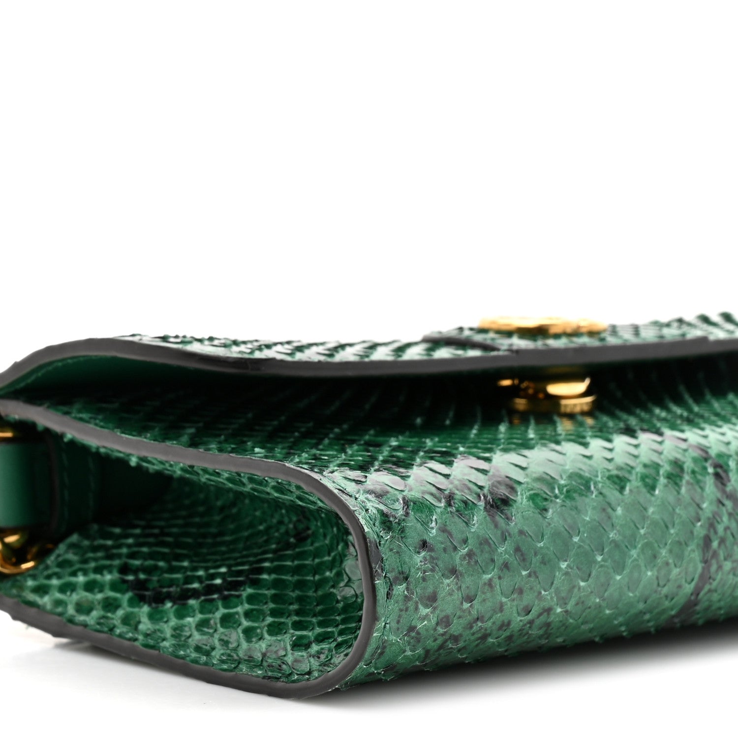 Snakeskin Mini Diana Bamboo Top Handle Clutch Emerald
