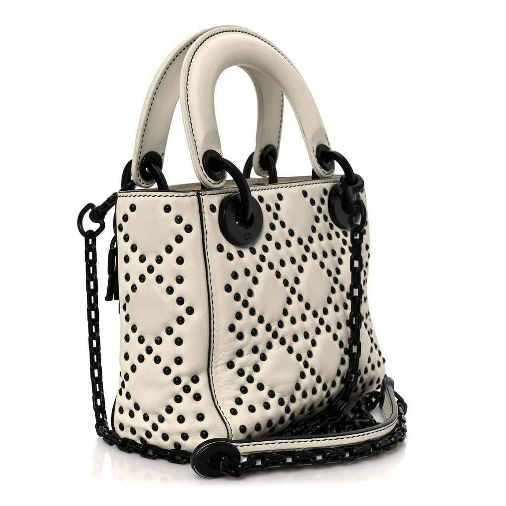 Ultra Matte Calfskin Studded Mini Supple Lady Dior White Black