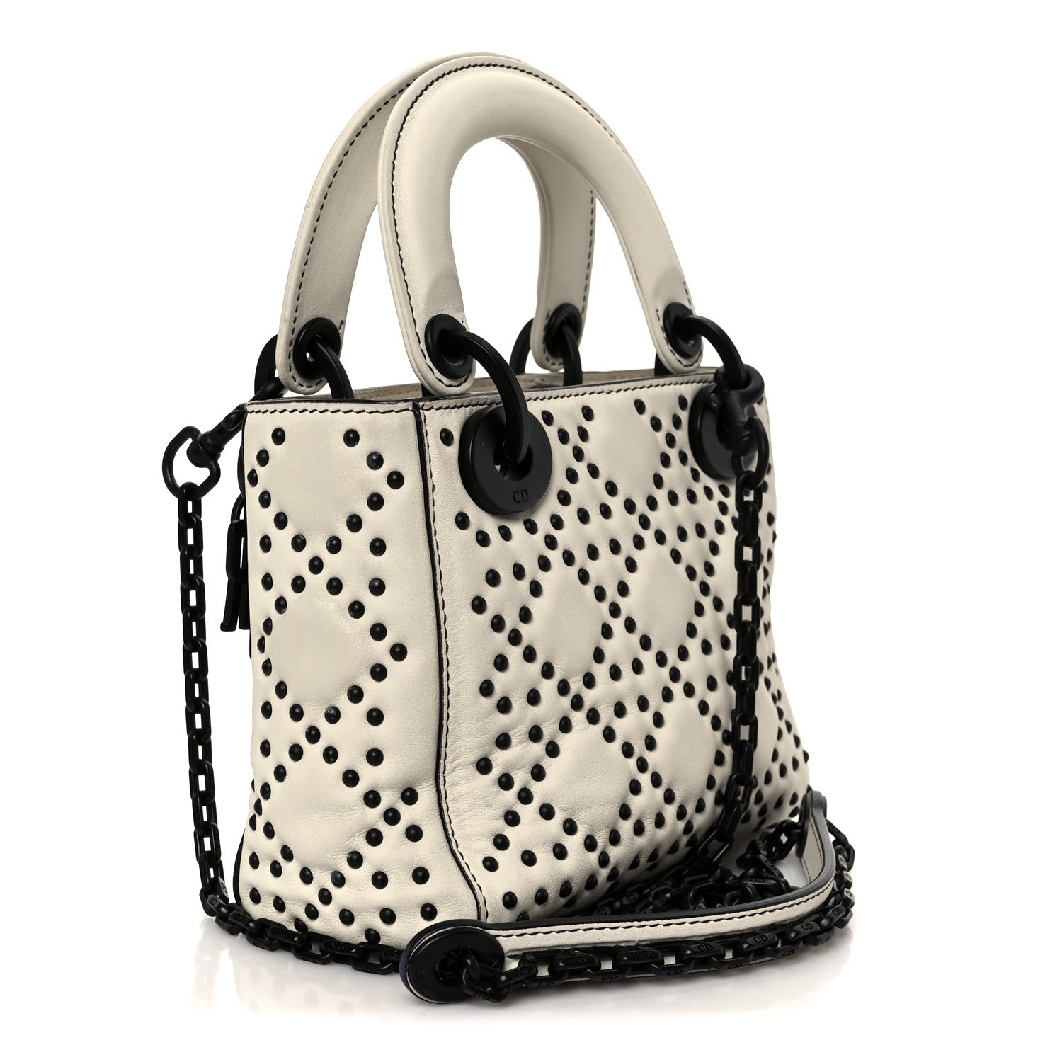 Ultra Matte Calfskin Studded Mini Supple Lady Dior White Black