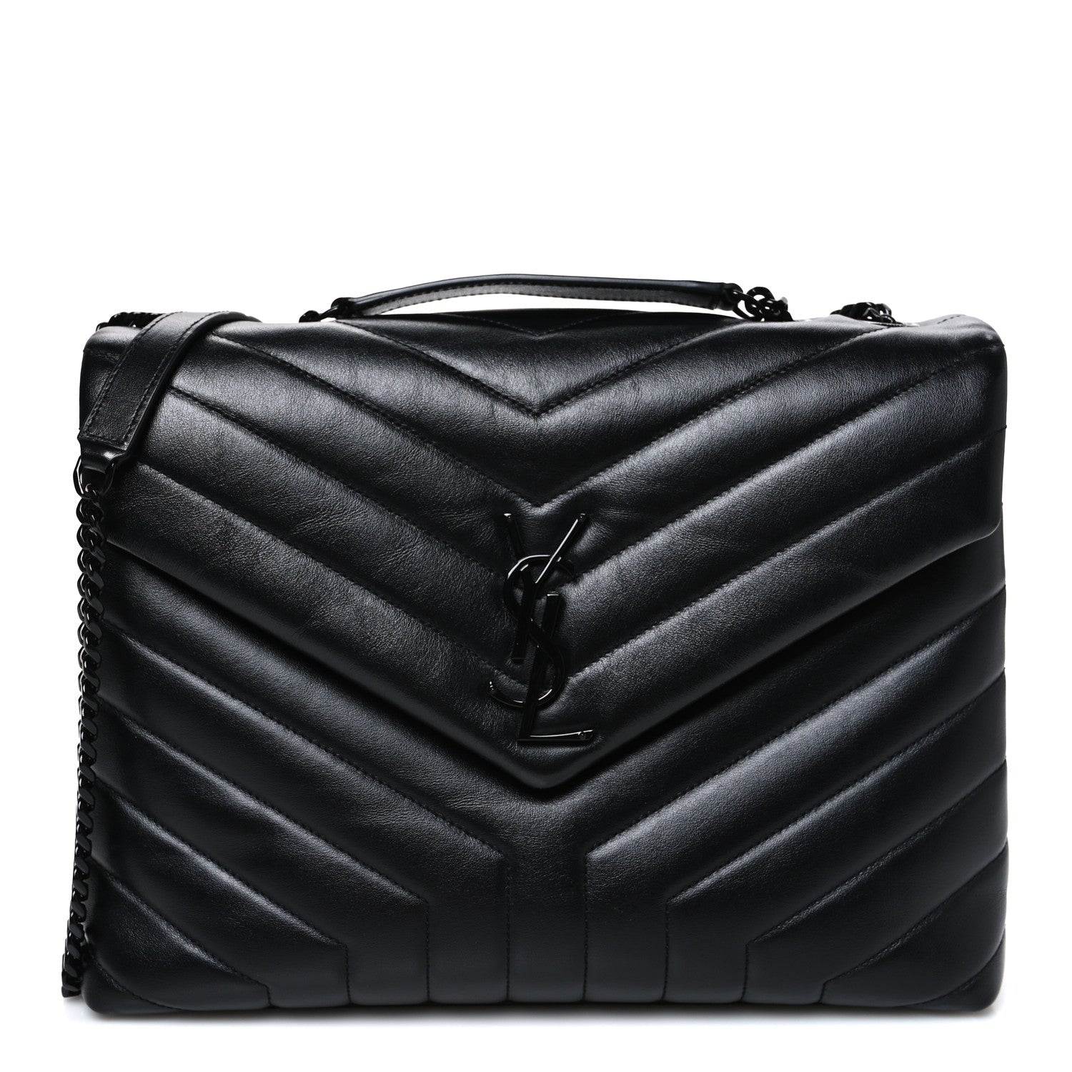 Calfskin Y Quilted Monogram Monochrome Medium Loulou Chain Satchel Black
