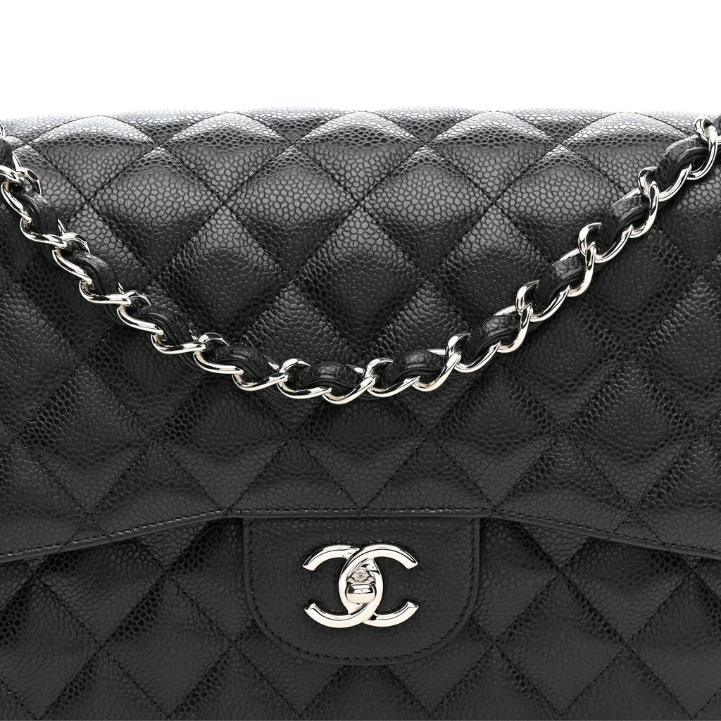Caviar Quilted Jumbo Double Flap Black