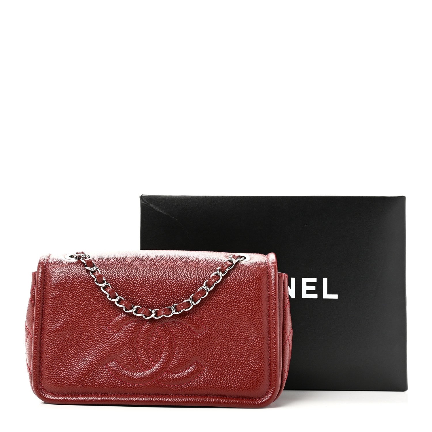 Caviar Medium Timeless CC Flap Dark Red