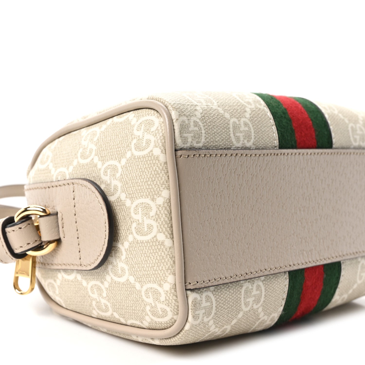GG Supreme Monogram Textured Dollar Calfskin Web Super Mini Ophidia Top Handle Bowler Bag Beige Mystic White Oatmeal