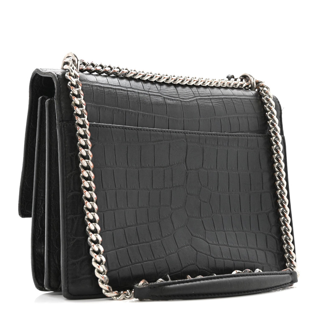 Calfskin Crocodile Embossed Medium Monogram Sunset Black