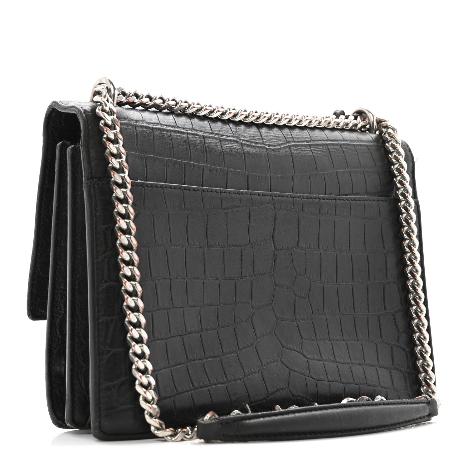 Calfskin Crocodile Embossed Medium Monogram Sunset Black