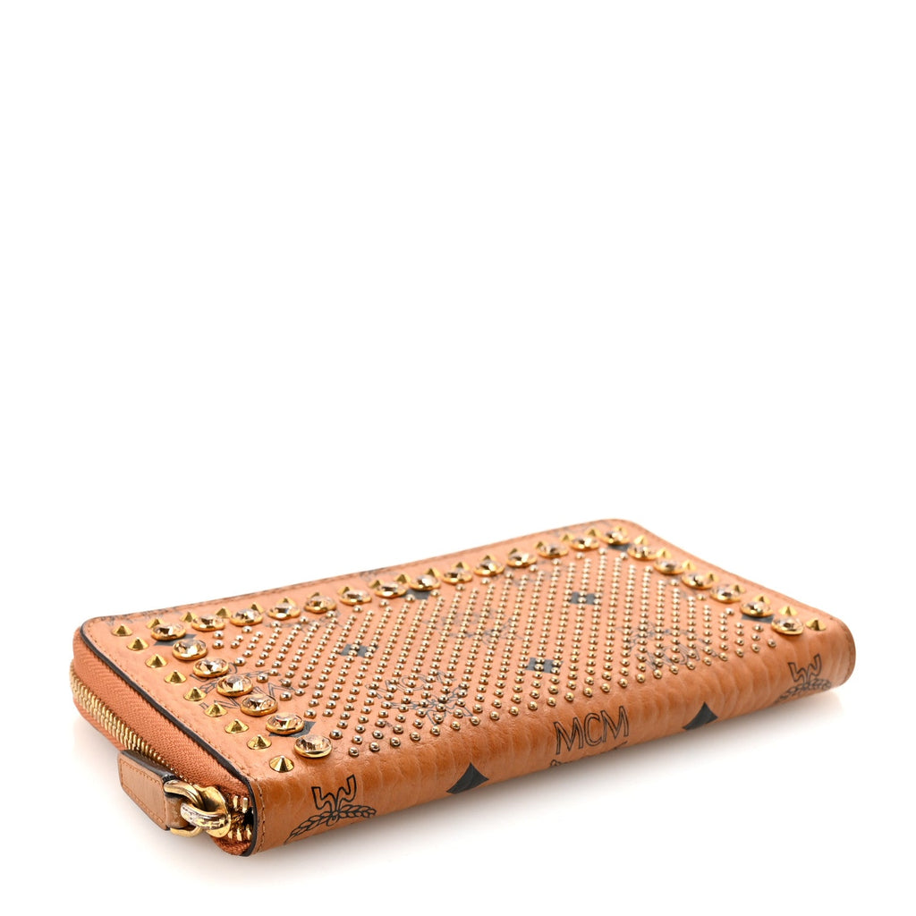 Visetos Studded Crystal Zip Around Wallet Cognac
