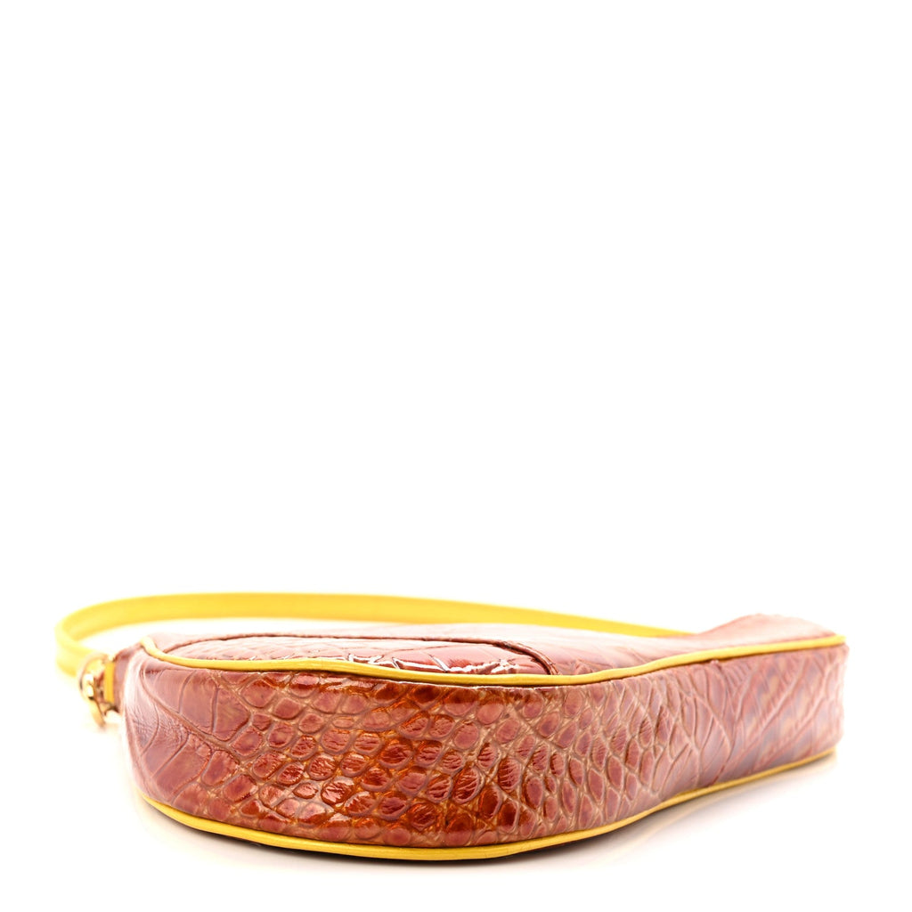 Patent Calfskin Crocodile Embossed Mini Saddle Pochette Orange