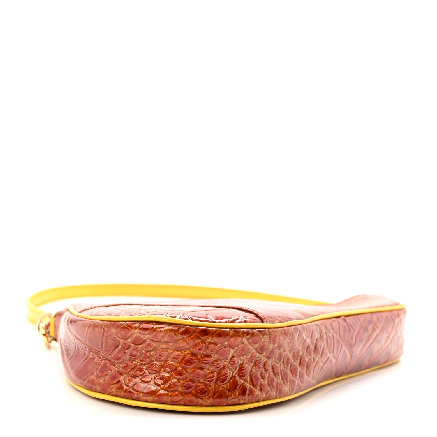 Patent Calfskin Crocodile Embossed Mini Saddle Pochette Orange