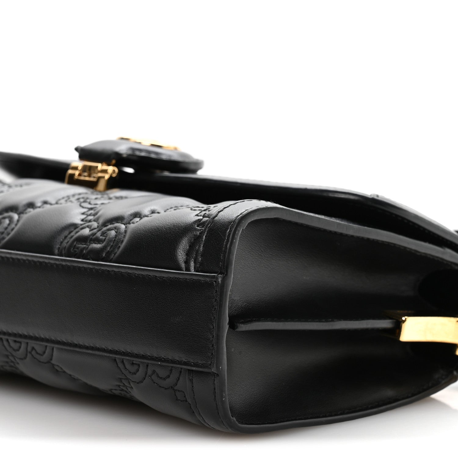 Calfskin GG Matelasse Small Flap Shoulder Bag Black Natural