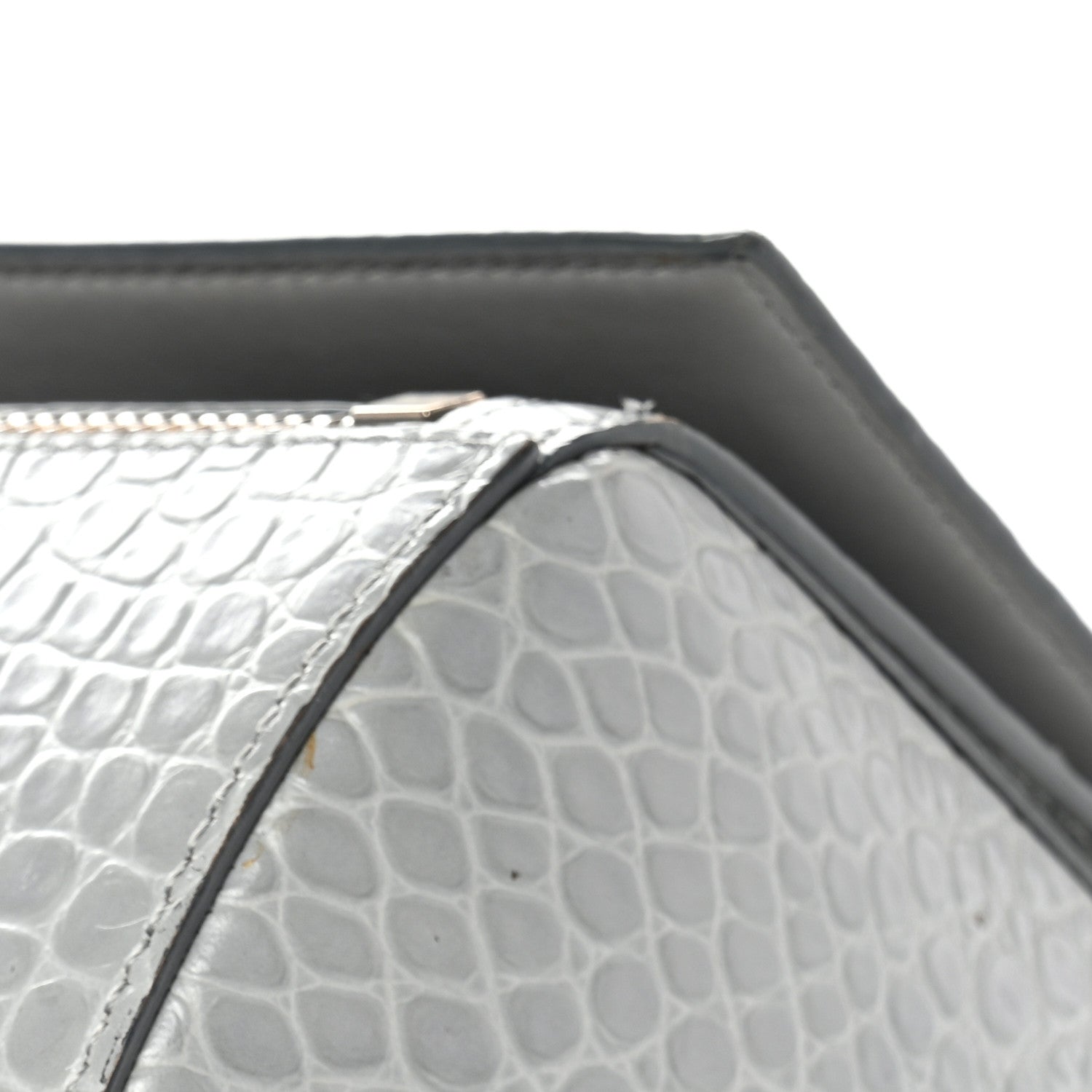 Calfskin Crocodile Embossed Medium Pandora Box Crossbody Bag Grey