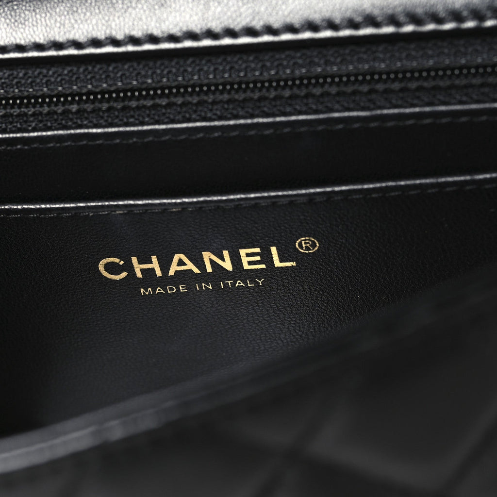 Lambskin Quilted Mini Crystal Top Handle Rectangular Flap Black