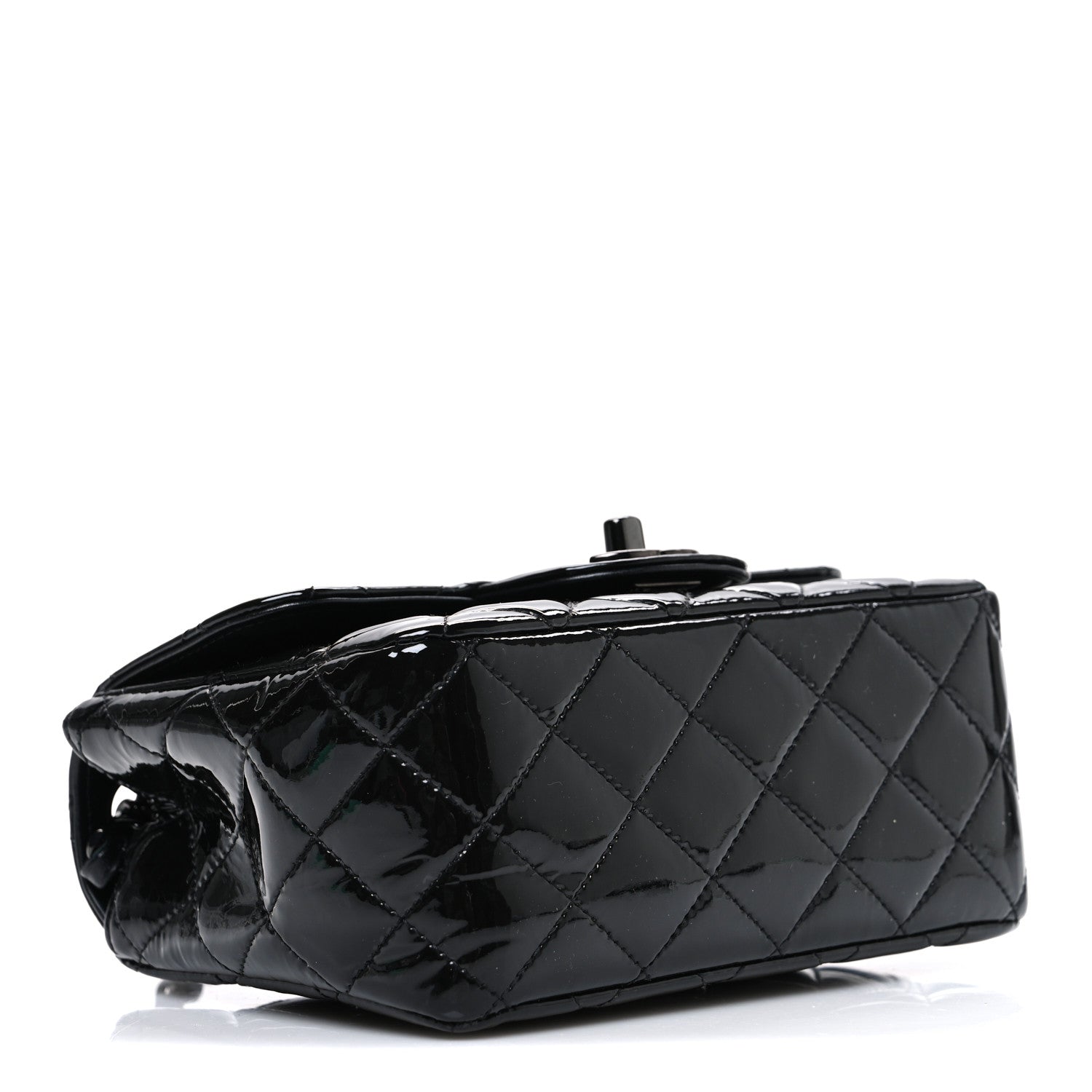Patent Calfskin Quilted Mini Square Flap So Black