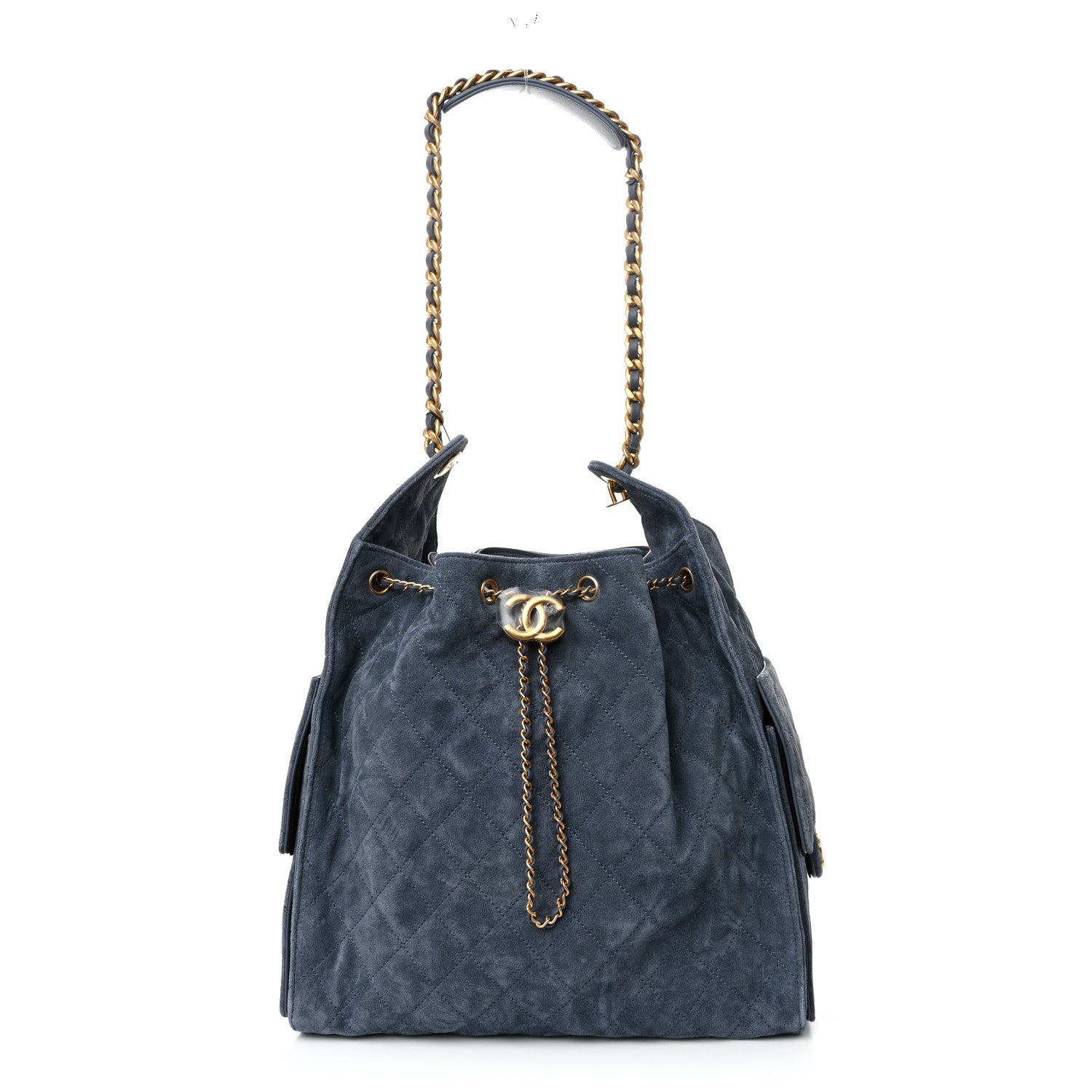 Suede Quilted Medium Chanel 25 Handbag Blue