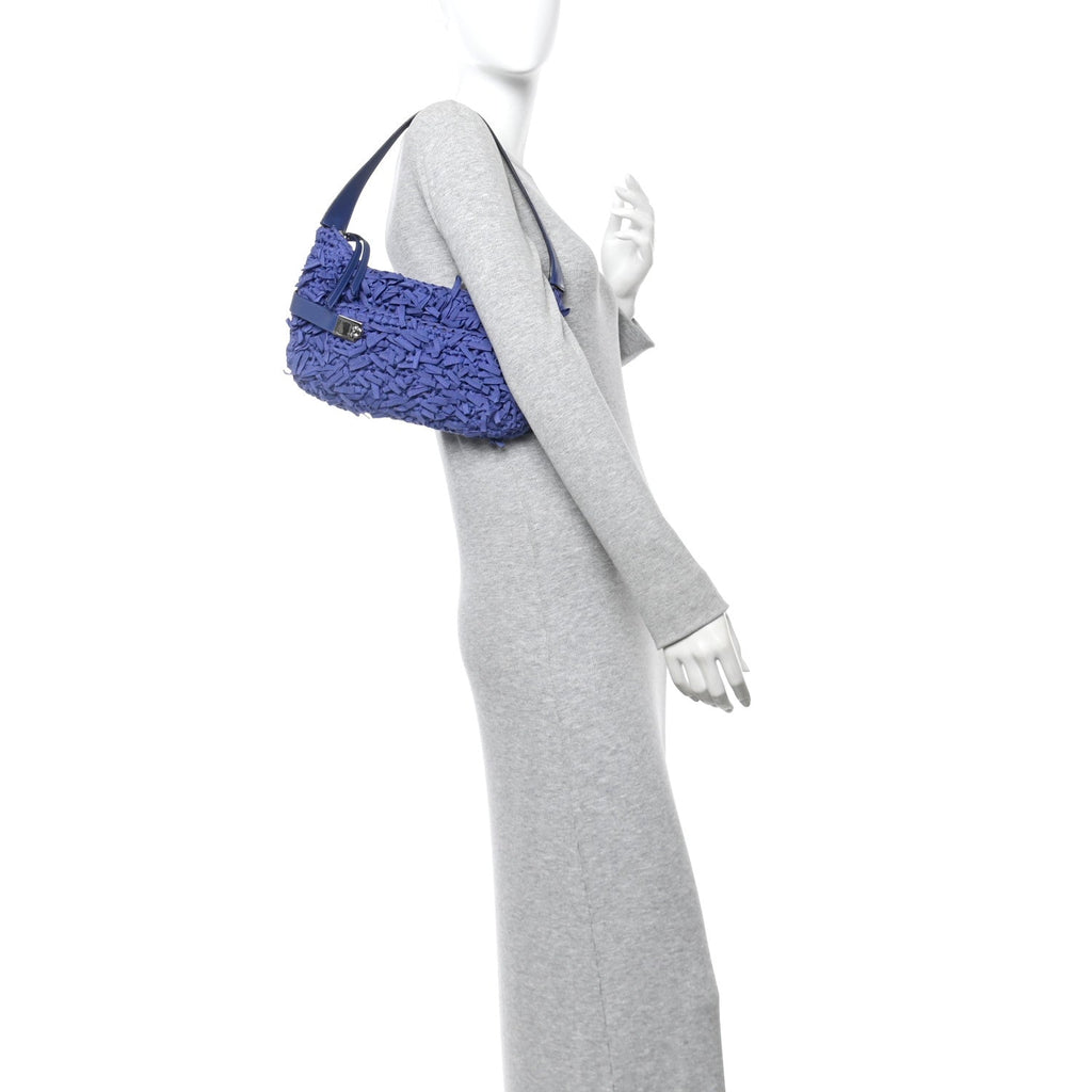 Canvas Fringe Hug Shoulder Bag Blue