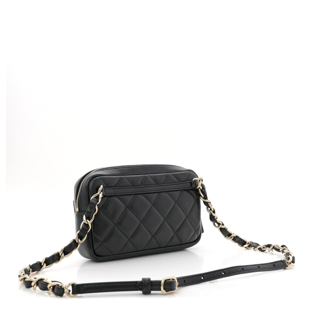 Lambskin Quilted Waist Bag Black