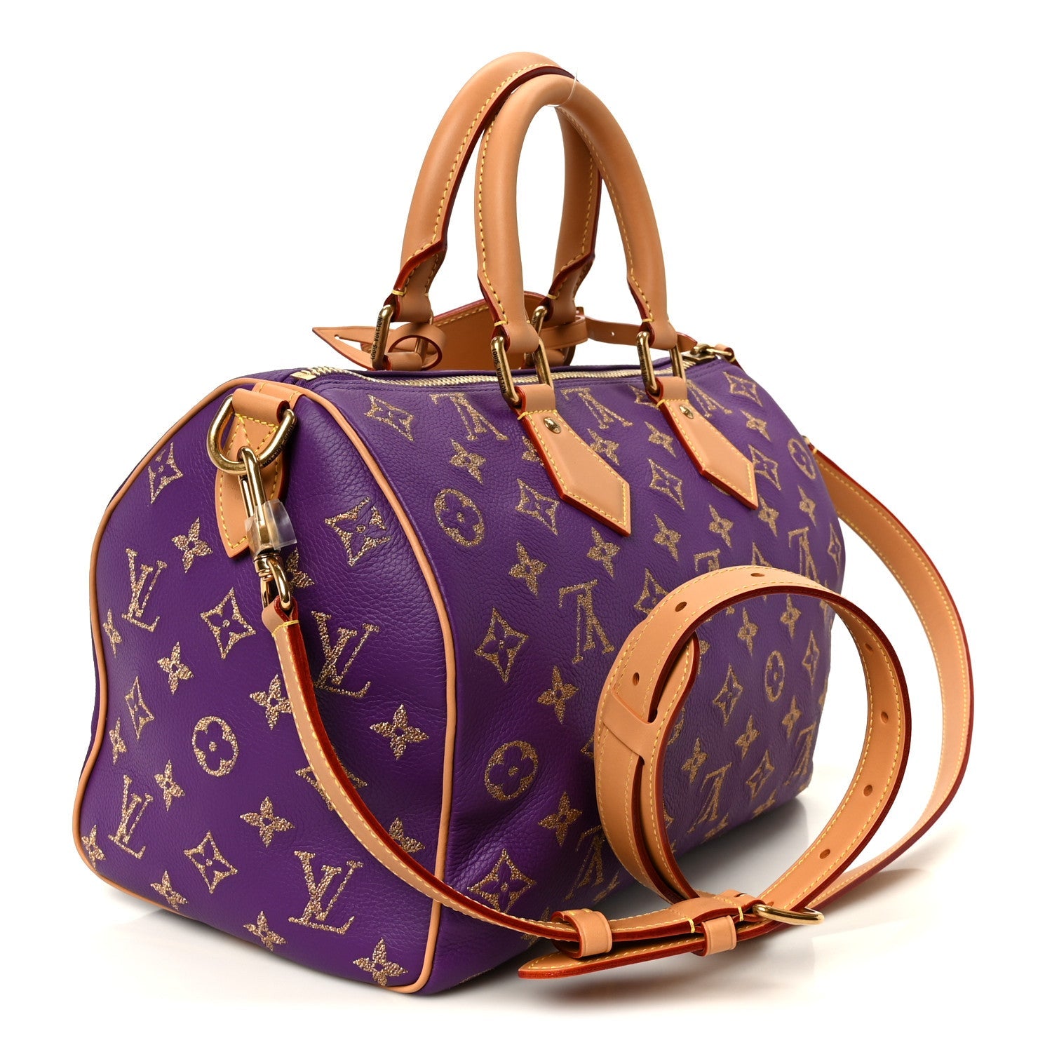 Calfskin Embroidered Monogram Speedy P9 Bandouliere 30 Golden Lotus Purple