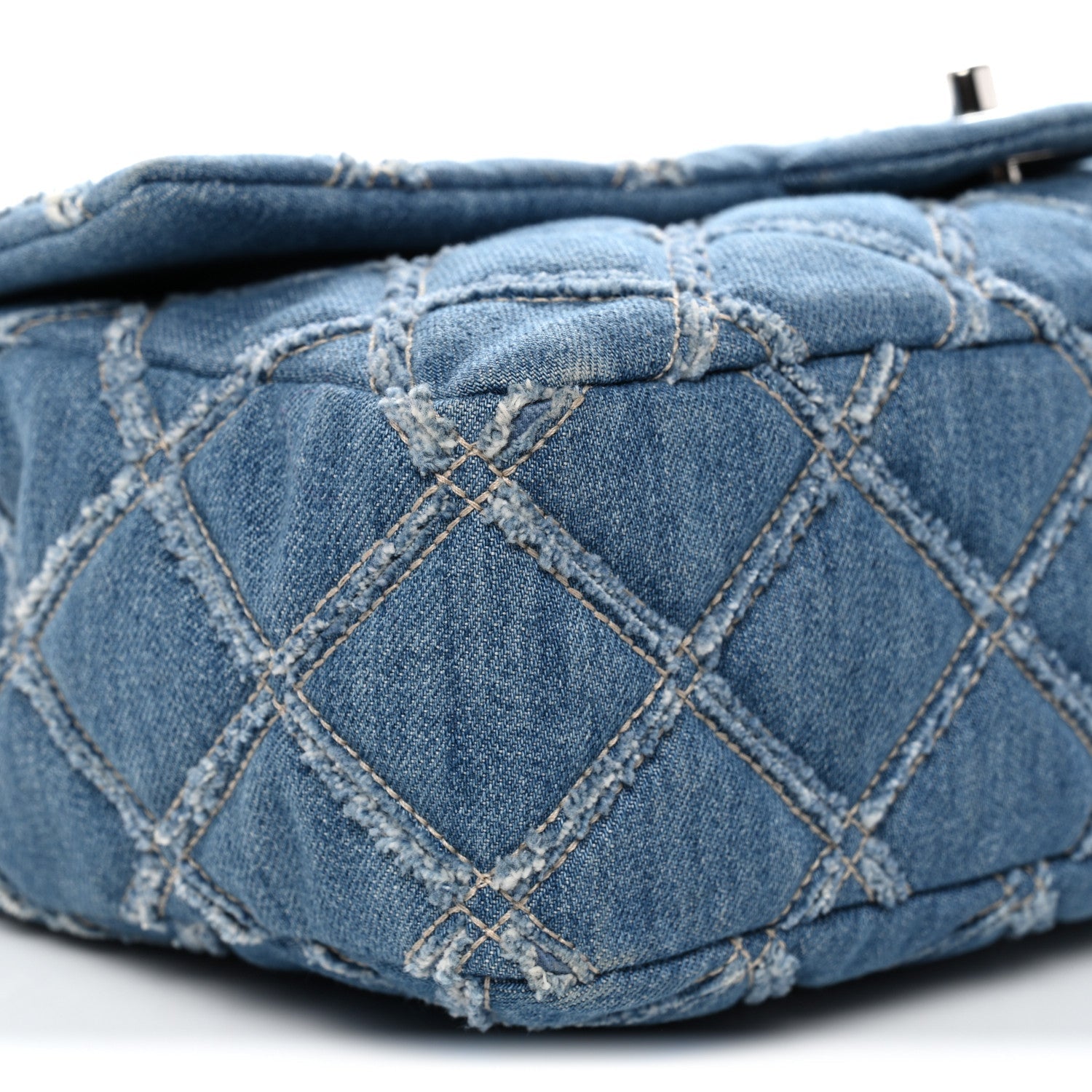 Frayed Denim Quilted Large Blue Chip Flap Blue