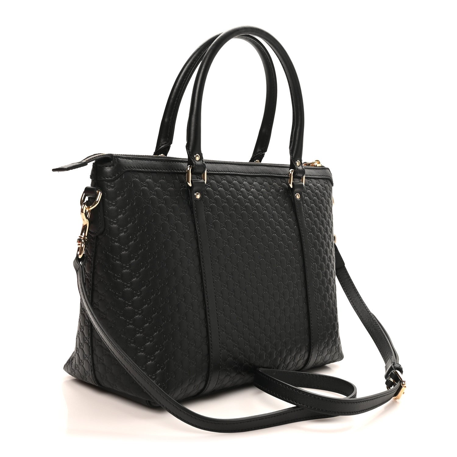 Soft Microguccissima Small Zippered Satchel Black