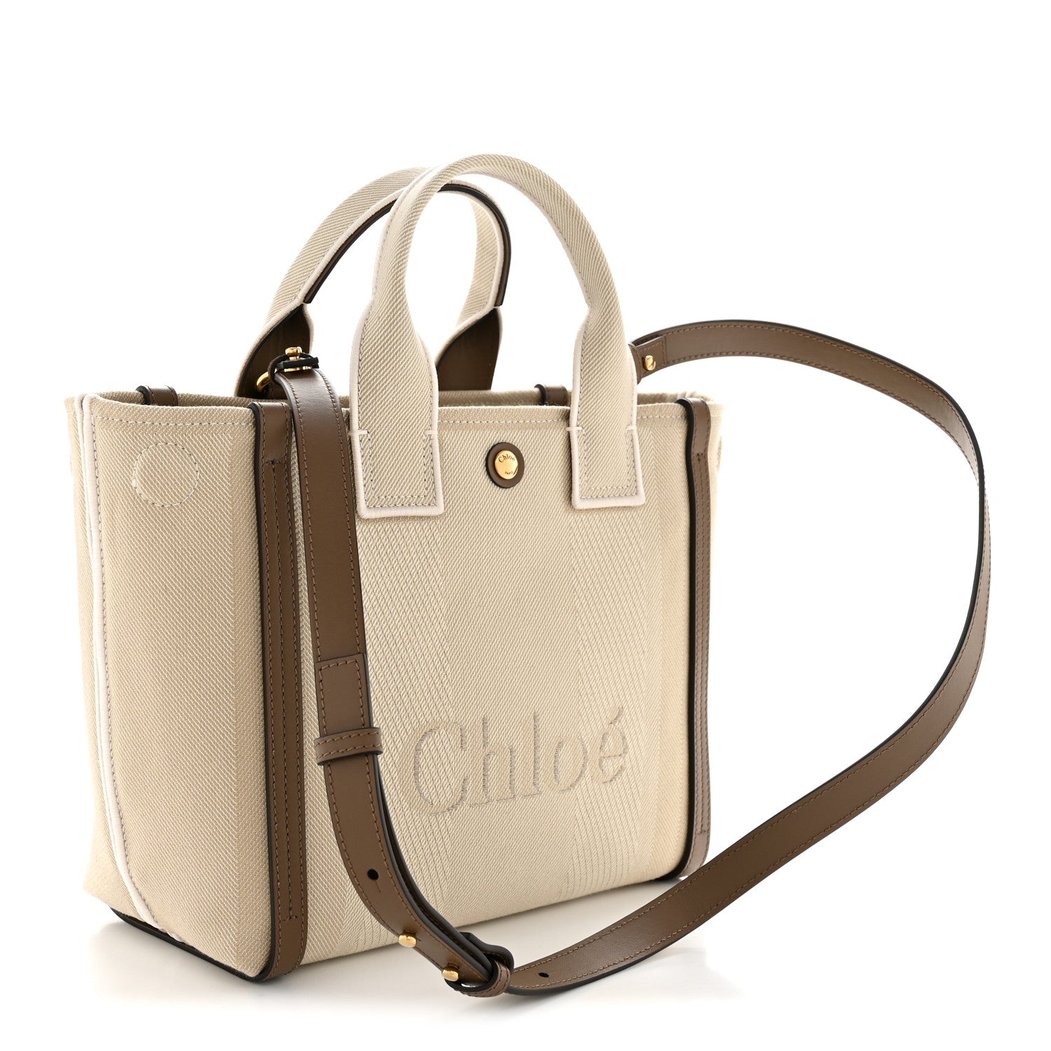 Canvas Calfskin Small Logo Carry Tote Vegetal Beige