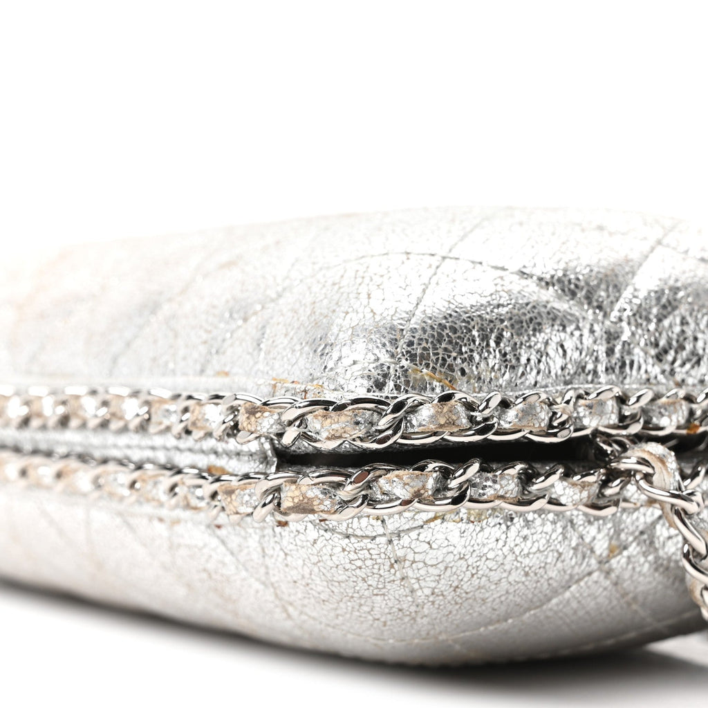 Metallic Lambskin Small Chain Around Clutch Silver