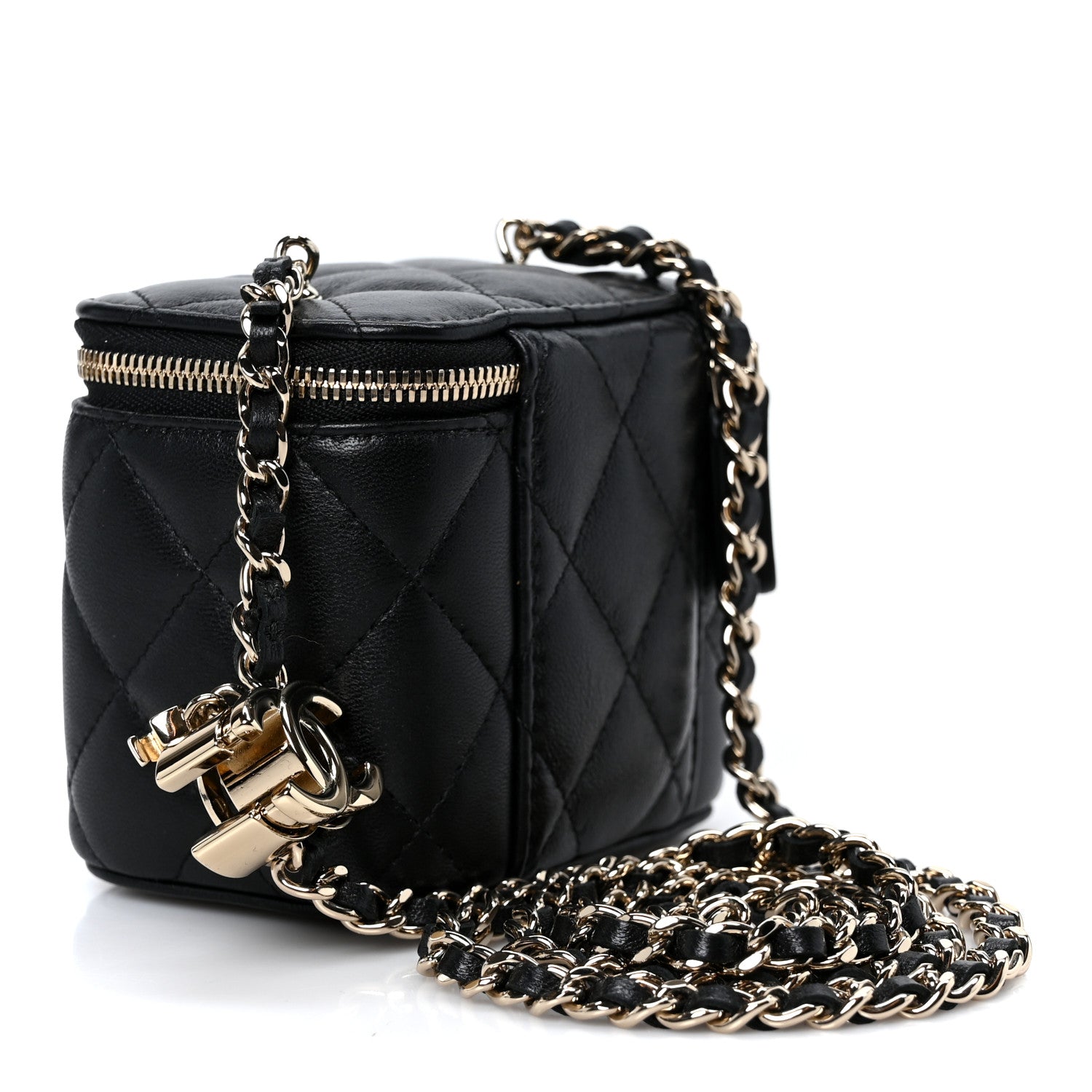 Lambskin Quilted Mini CC Crush Vanity Case With Chain Black