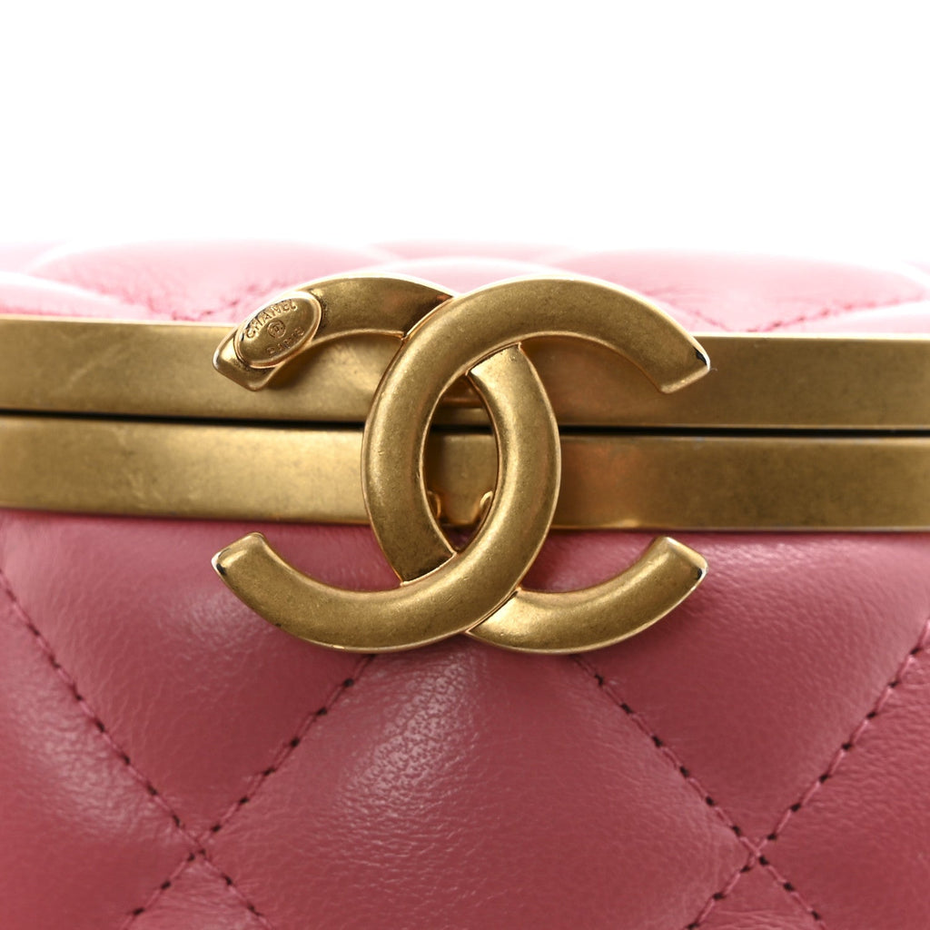 Lambskin Quilted Mini Crown Box Bag Pink