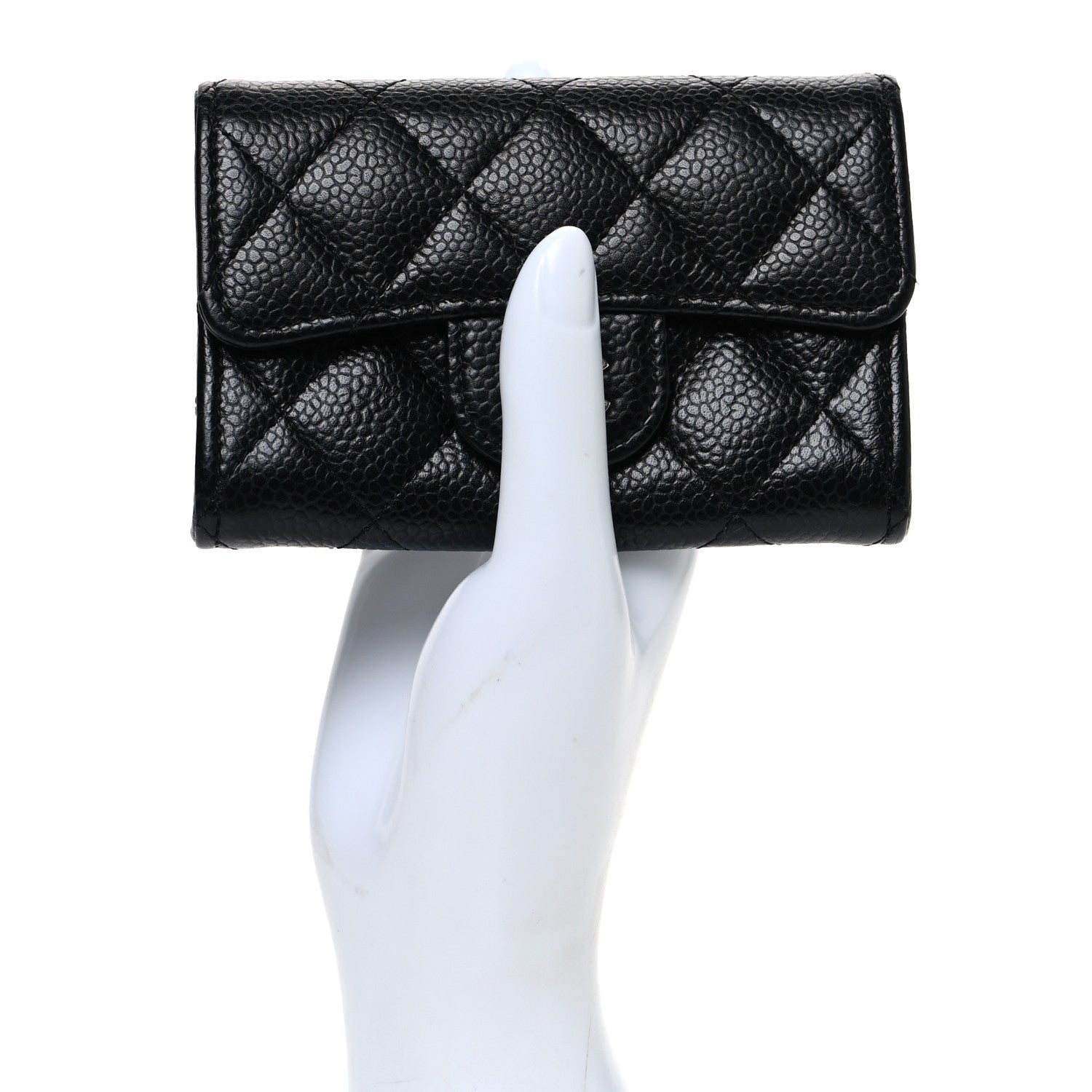 Caviar Quilted Flap  Holder Black
