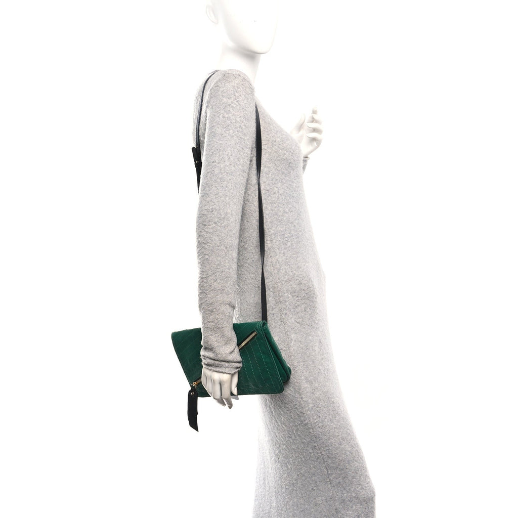 Calfskin Trophe Twist Pocket Shoulder Bag Emerald