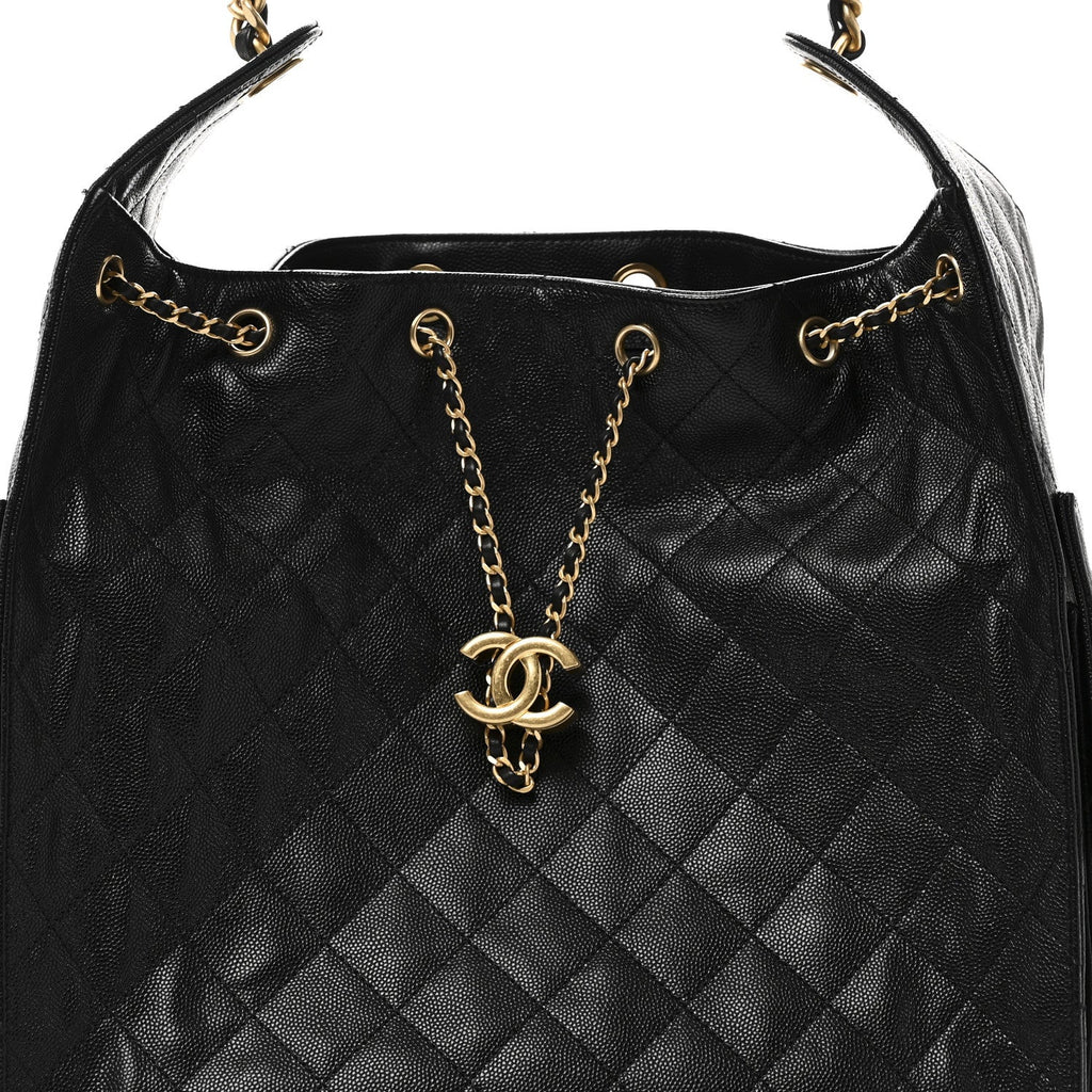 Caviar Quilted Medium Chanel 25 Handbag Black
