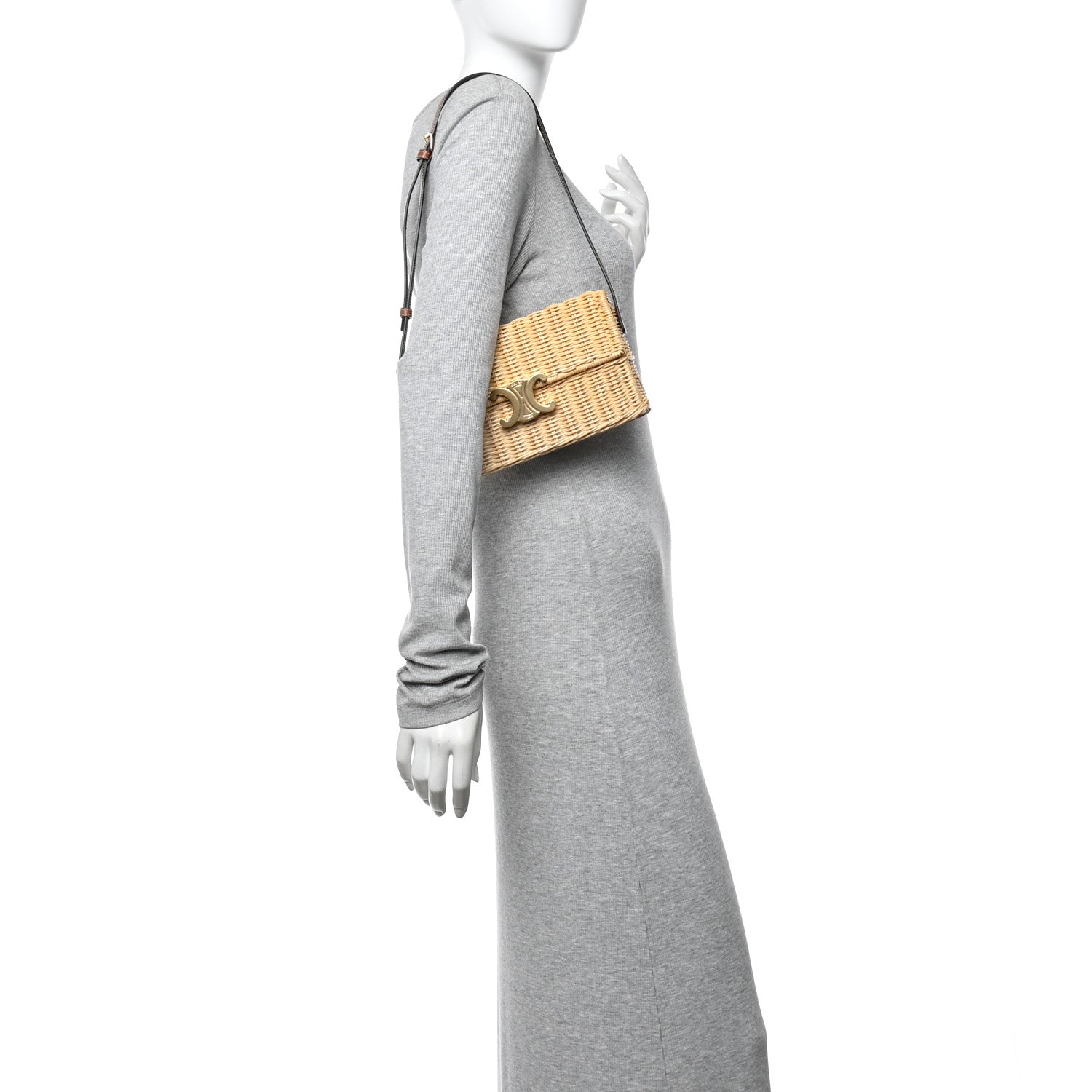 Wicker Calfskin Claude Shoulder Bag Natural
