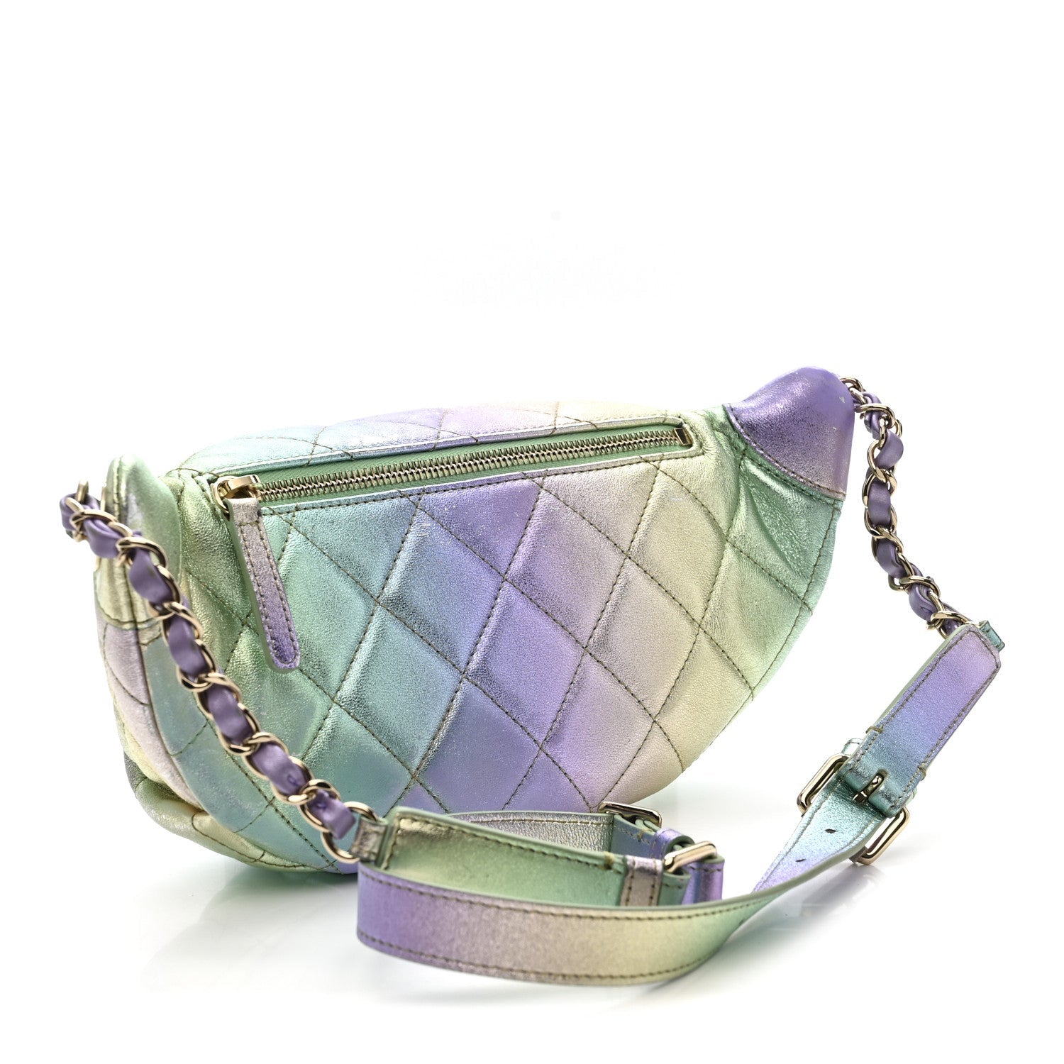 Gradient Metallic Lambskin Quilted Walking Mood Waist Bag Fanny Pack Pink Purple Green