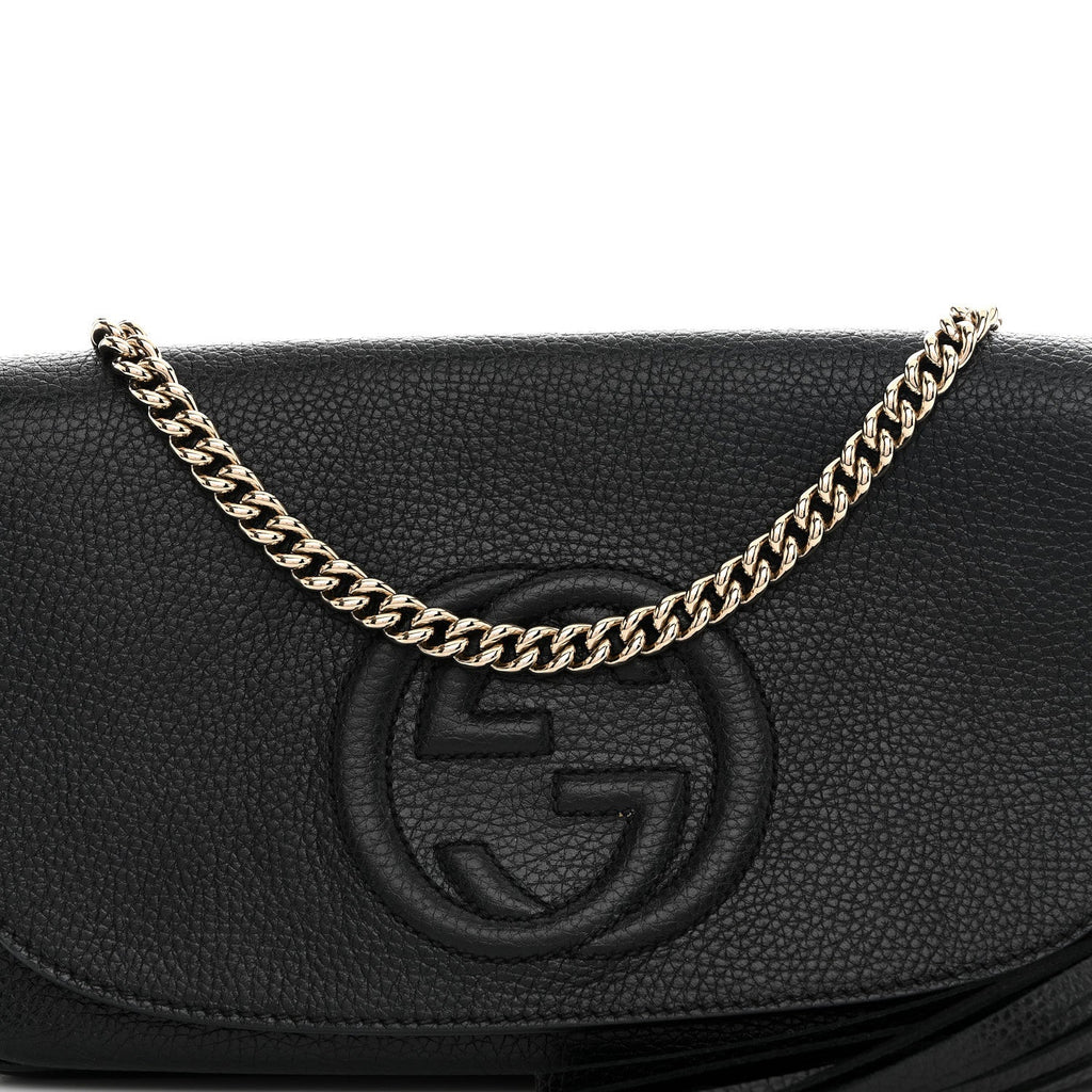 Pebbled Calfskin Medium Soho Flap Crossbody Black