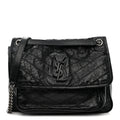 Crinkled Calfskin Matelasse Monogram Medium Niki Chain Satchel Black