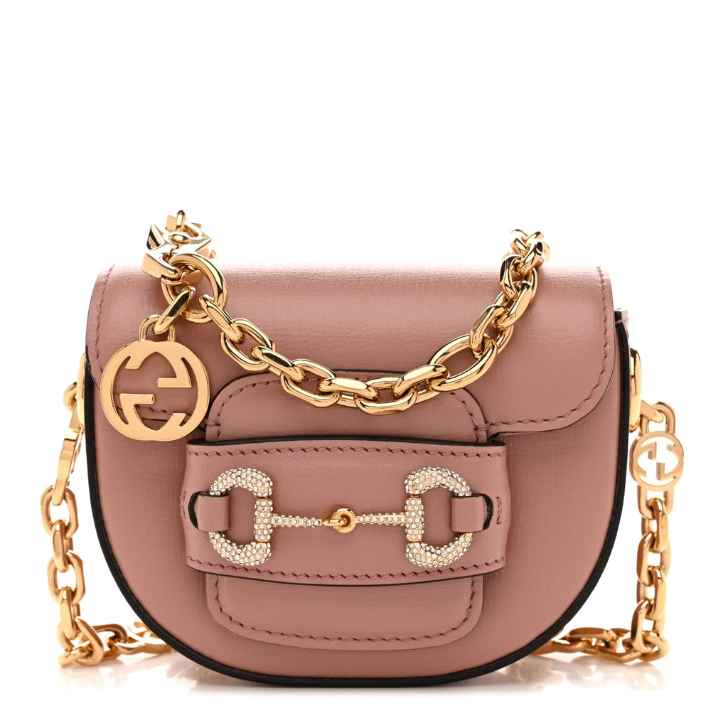 Azalea Calfskin Crystal GG Monogram Mini Horsebit 1955 Shoulder Bag Pink