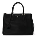 City Calf Hand Stitched Large Galleria Double Zip Tote Black