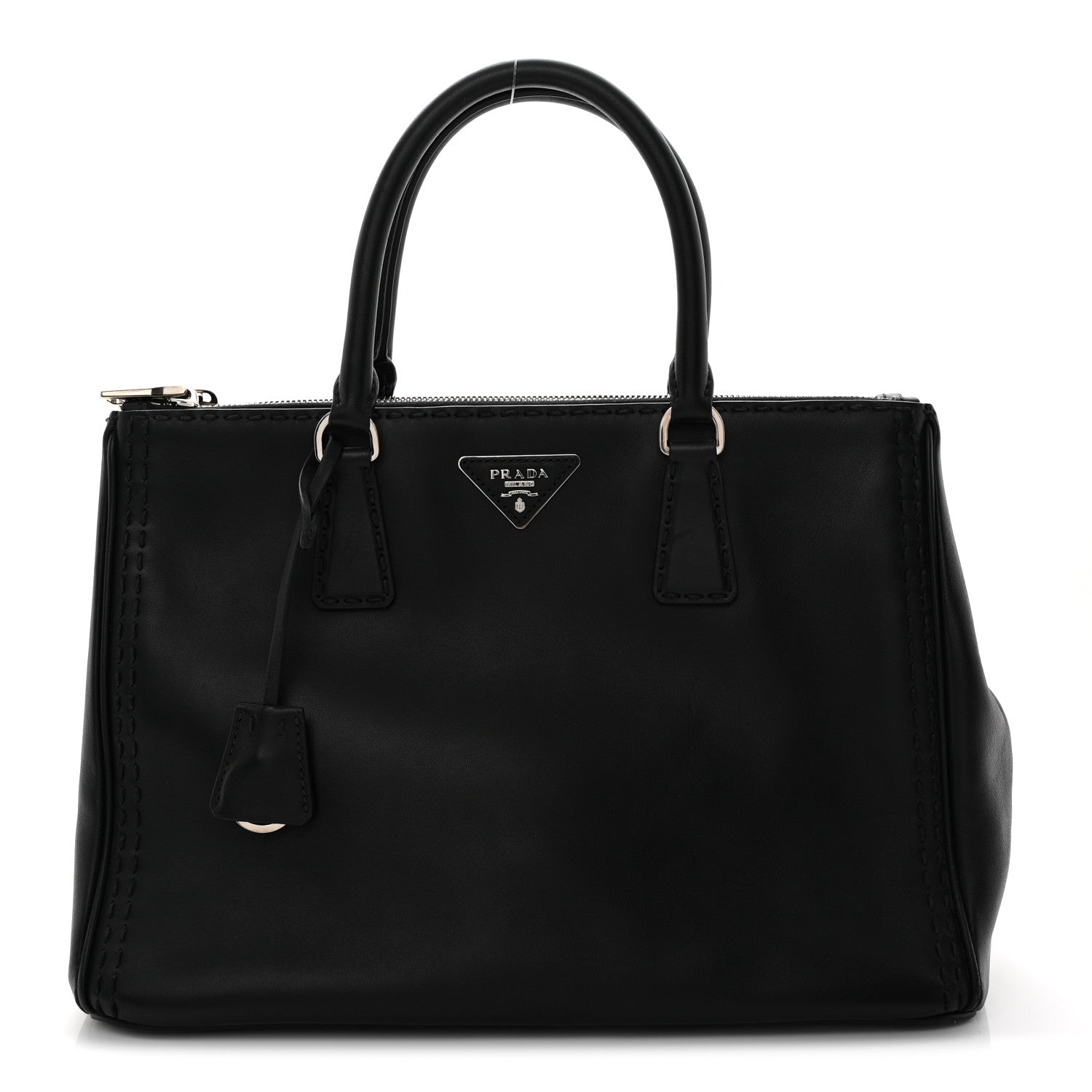 City Calf Hand Stitched Large Galleria Double Zip Tote Black