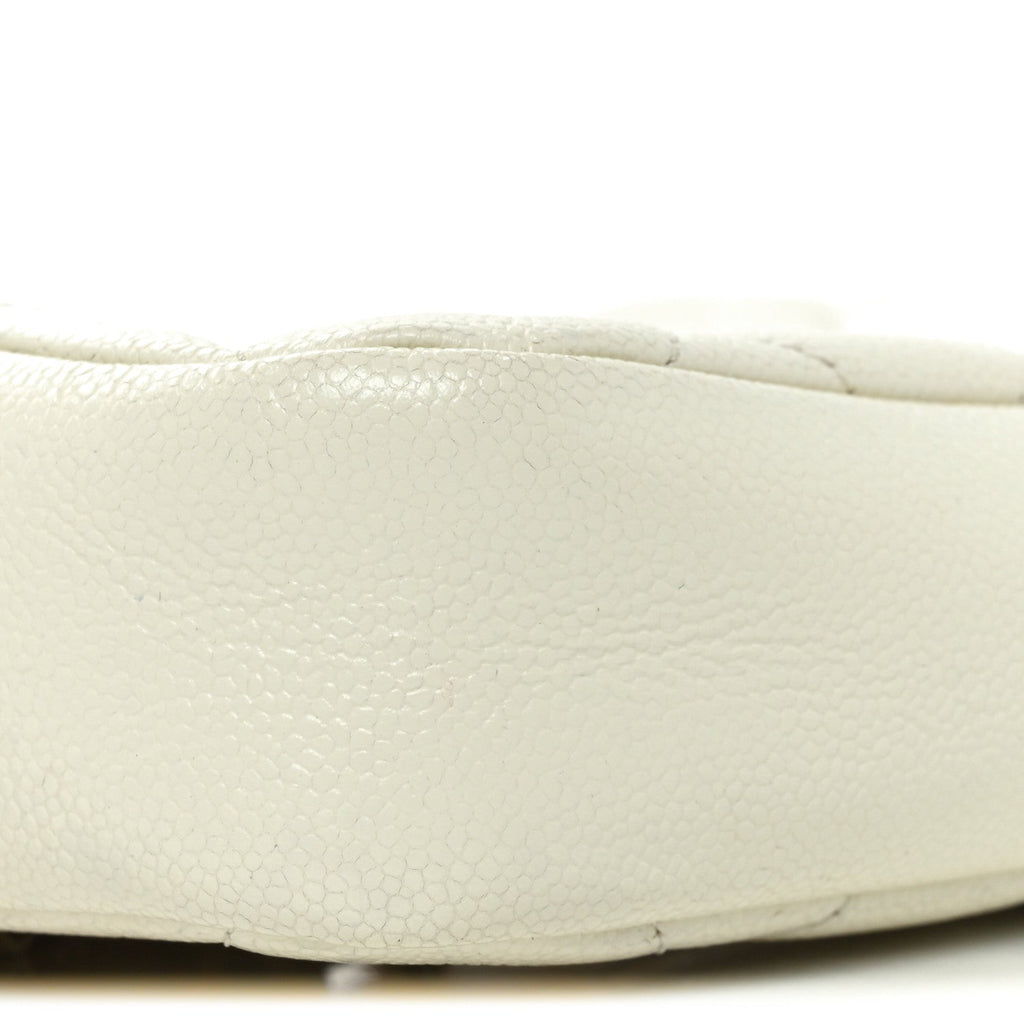 Shiny Caviar Quilted Chain Melody Camera Bag White