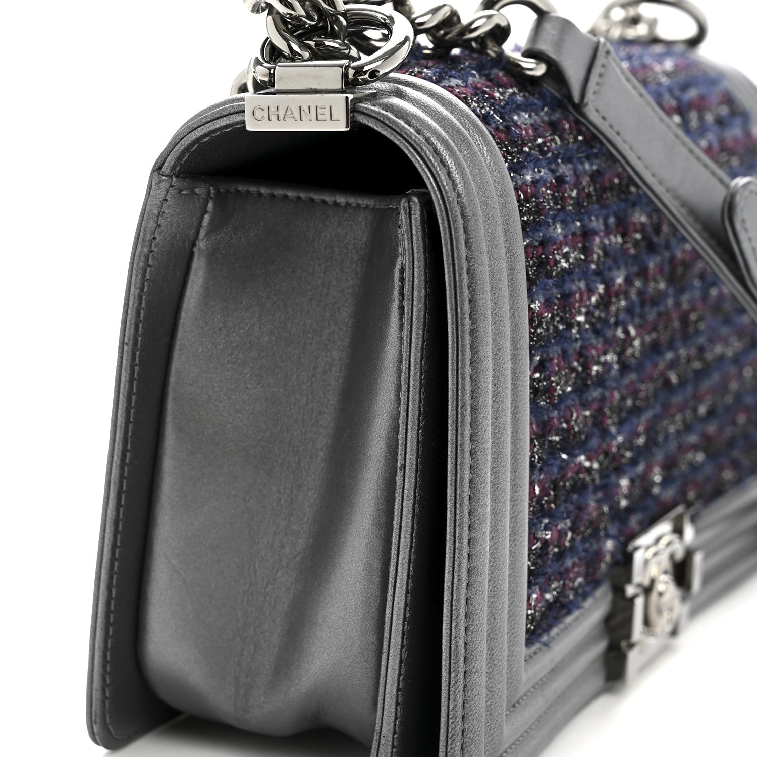 Tweed Metallic Lambskin Medium Boy Flap Silver