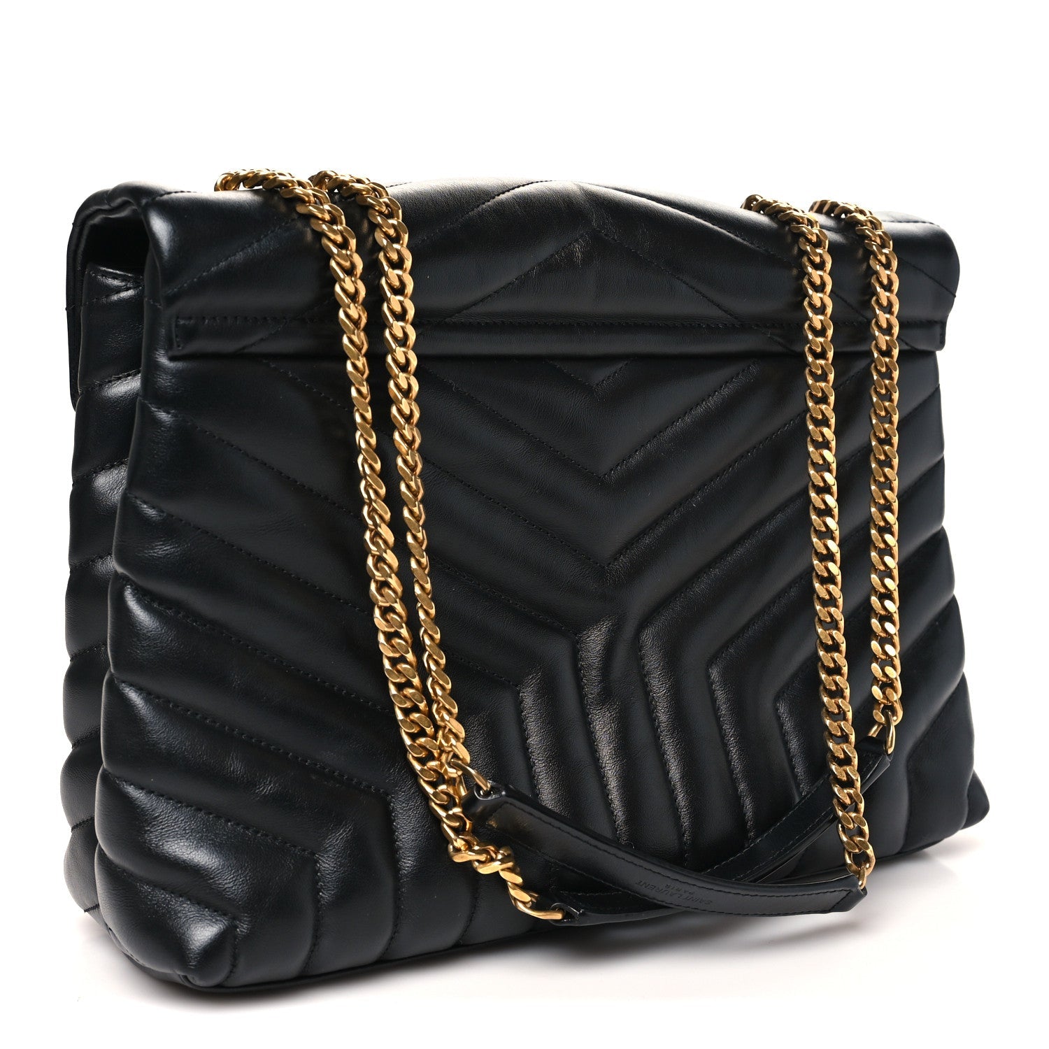 Calfskin Y Quilted Monogram Medium Loulou Chain Satchel Black