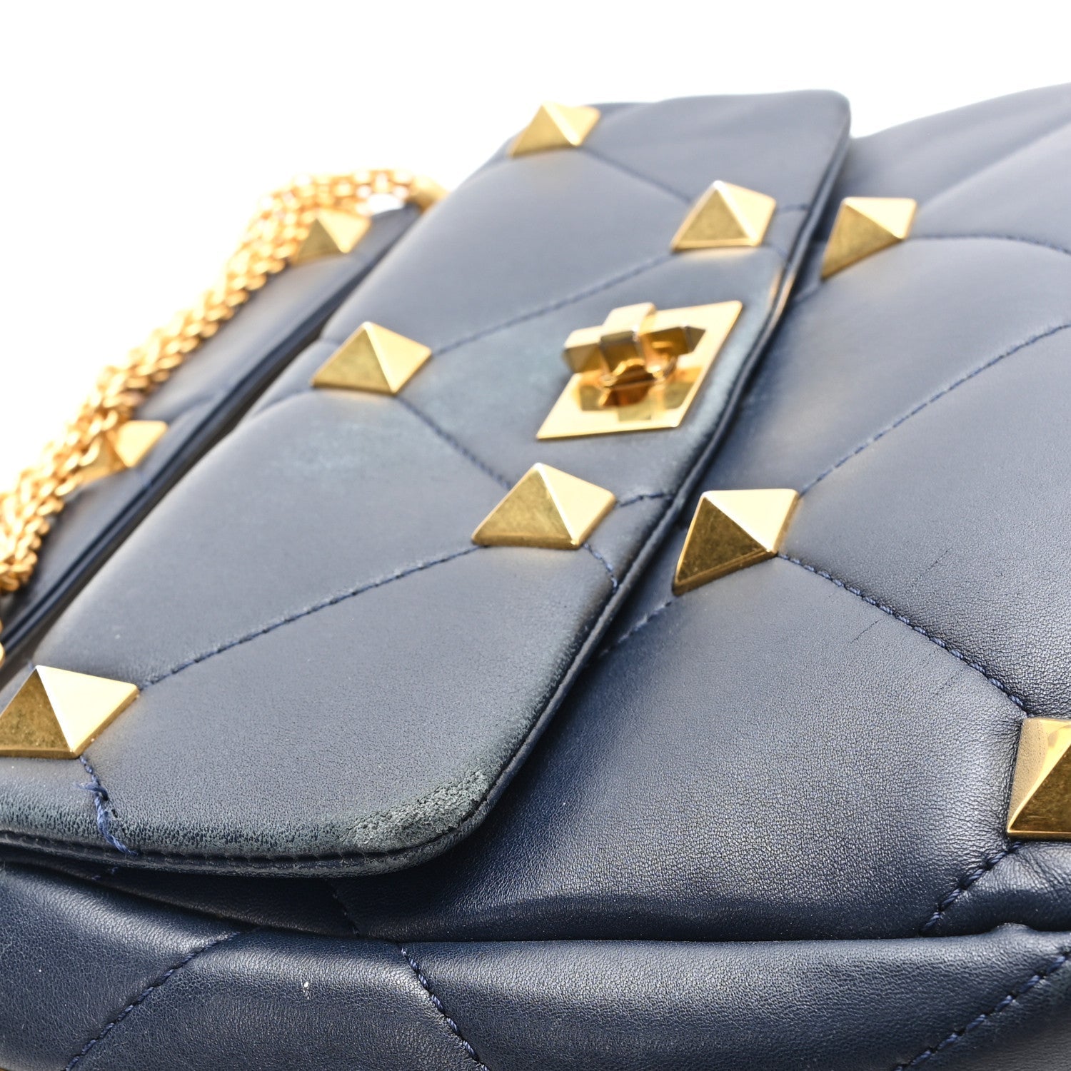 Nappa Large Roman Stud Shoulder Bag Marine