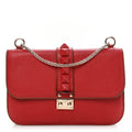 Pebbled Calfskin Monochrome Medium Glam Lock Rockstud Flap Rosso Valentino