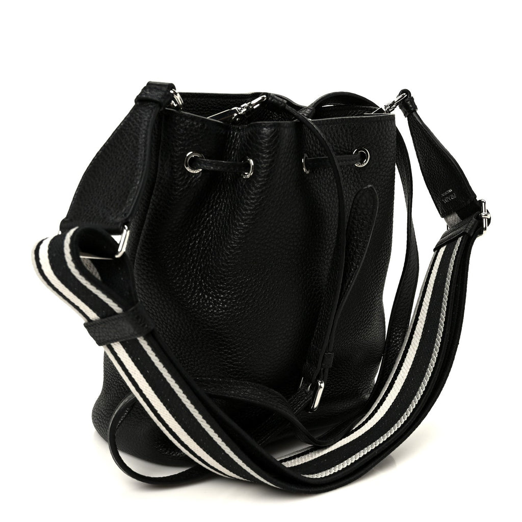 Vitello Daino Soft Drawstring Bucket Bag Black