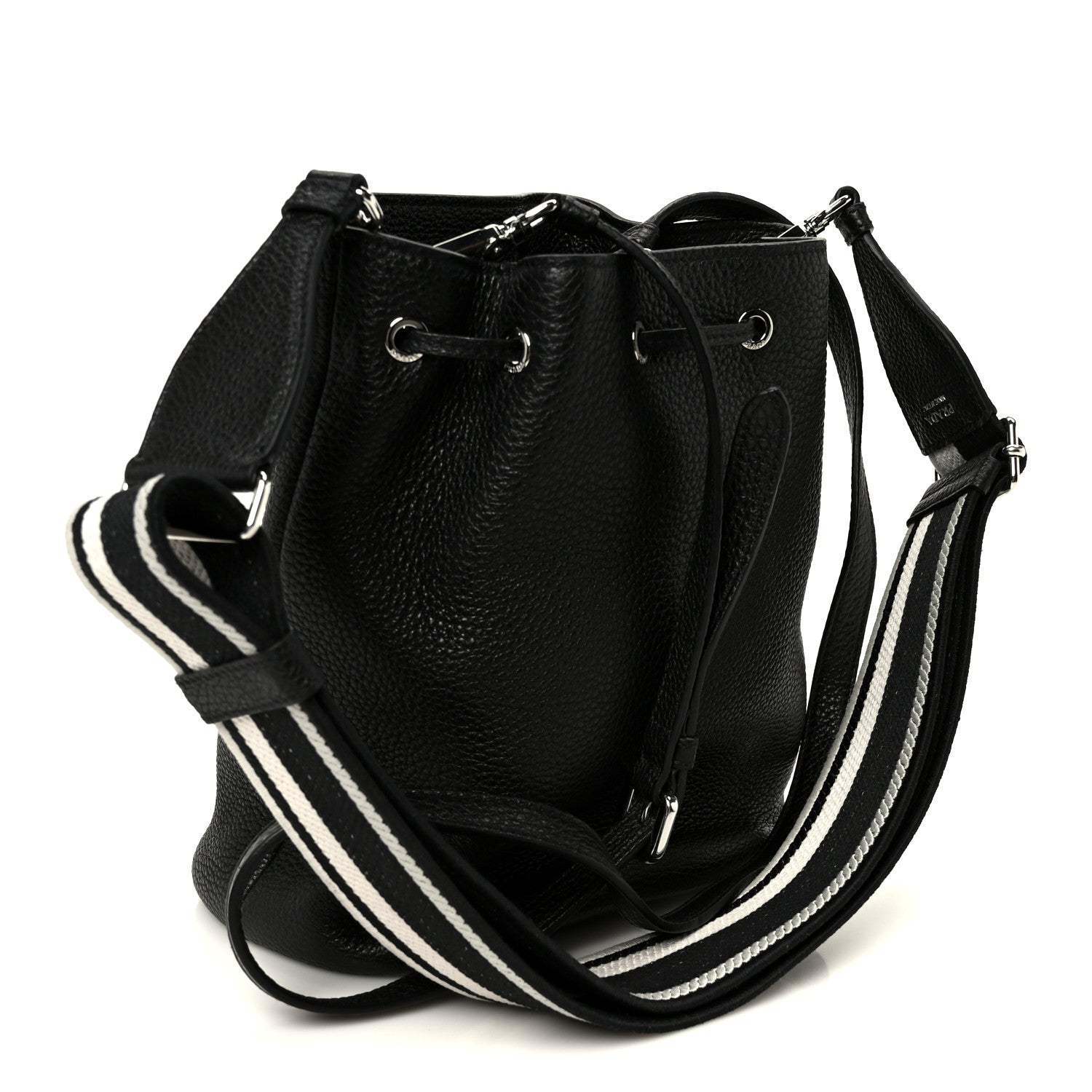 Vitello Daino Soft Drawstring Bucket Bag Black