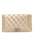 Metallic Lambskin Quilted Boy Yen Wallet Gold