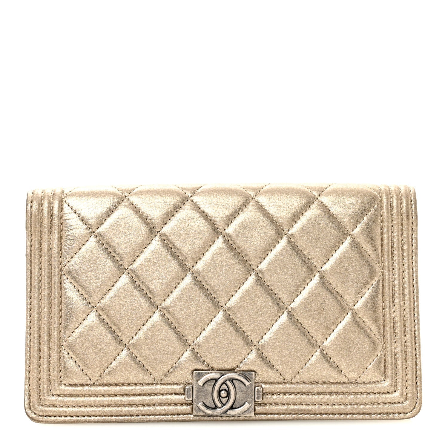 Metallic Lambskin Quilted Boy Yen Wallet Gold
