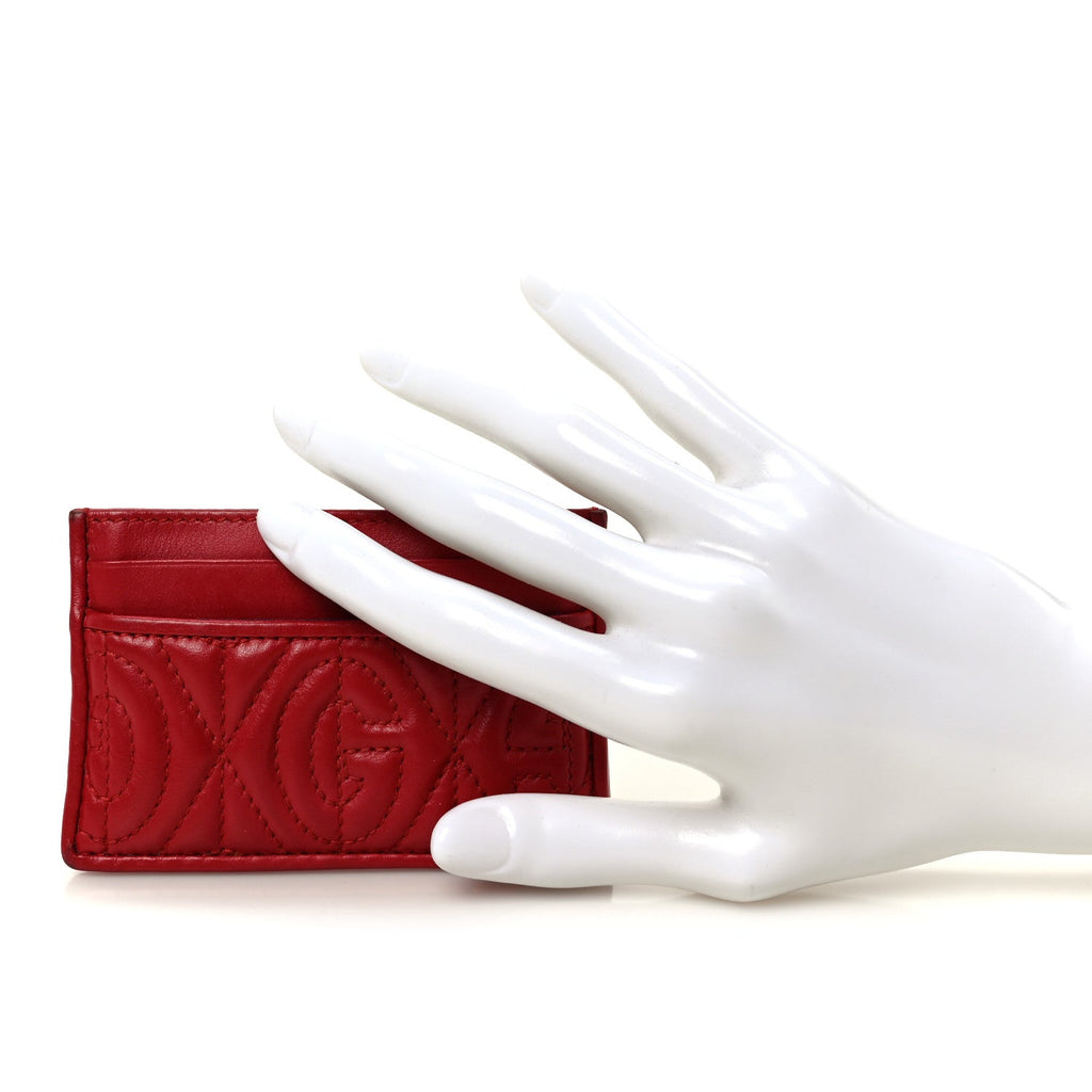 Calfskin G Rhombus Quilted  Holder Hibiscus Red