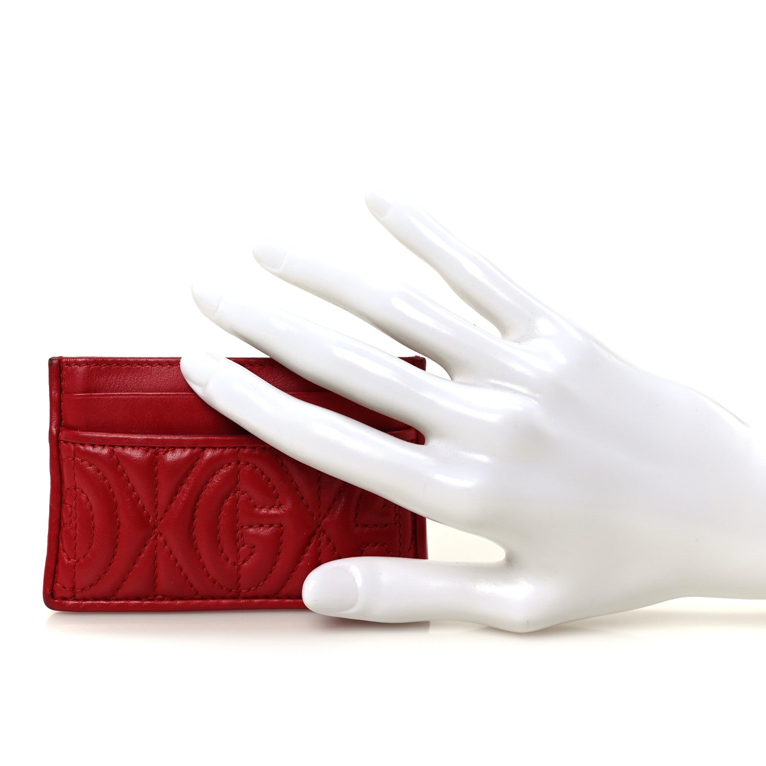 Calfskin G Rhombus Quilted  Holder Hibiscus Red