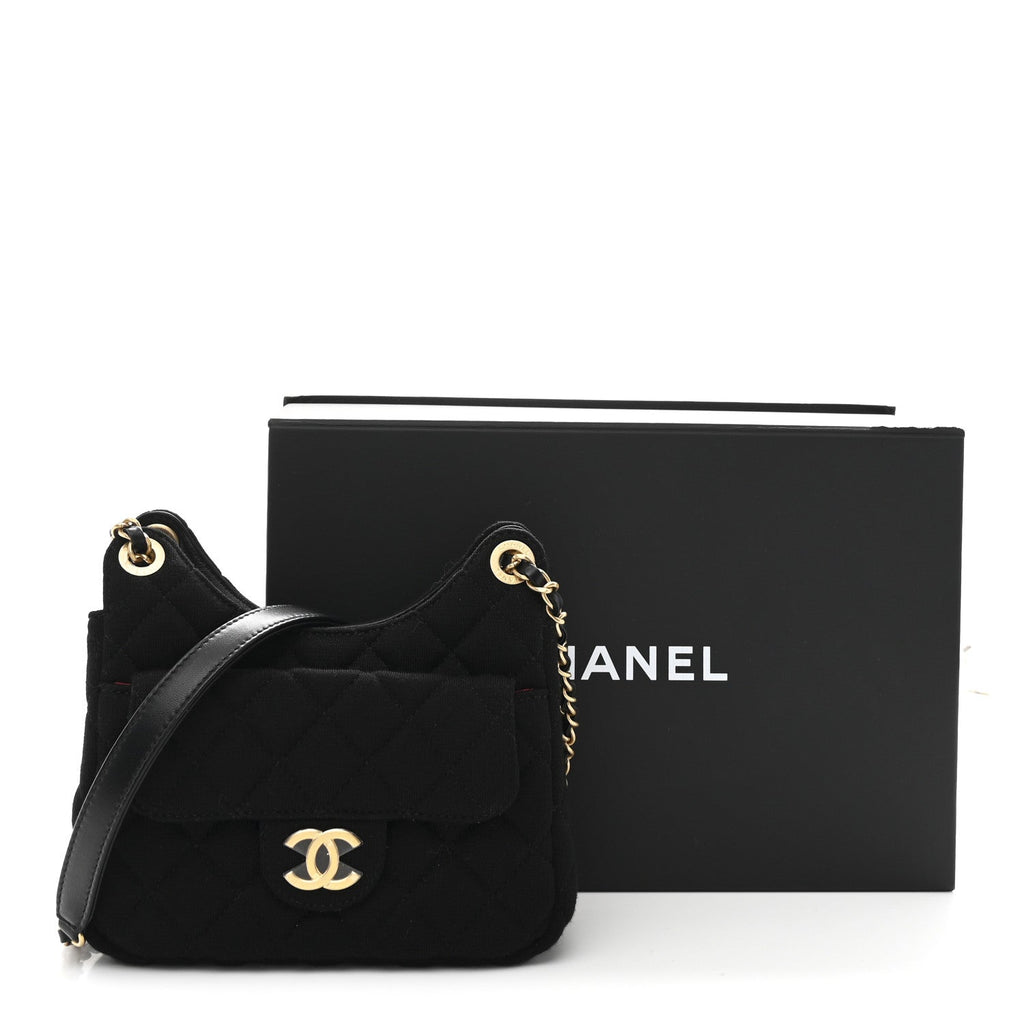 Jersey Quilted Small Wavy CC Hobo Black