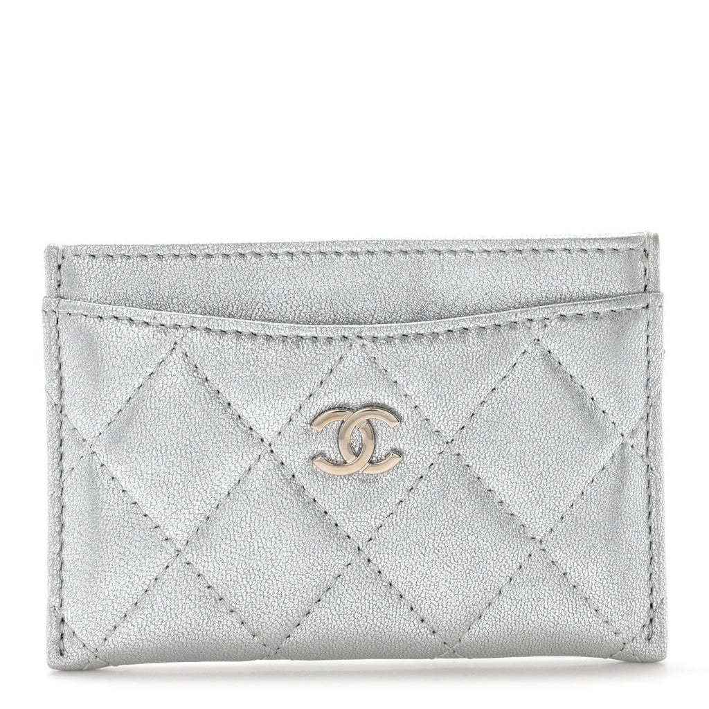 Metallic Lambskin Quilted CC  Holder Silver
